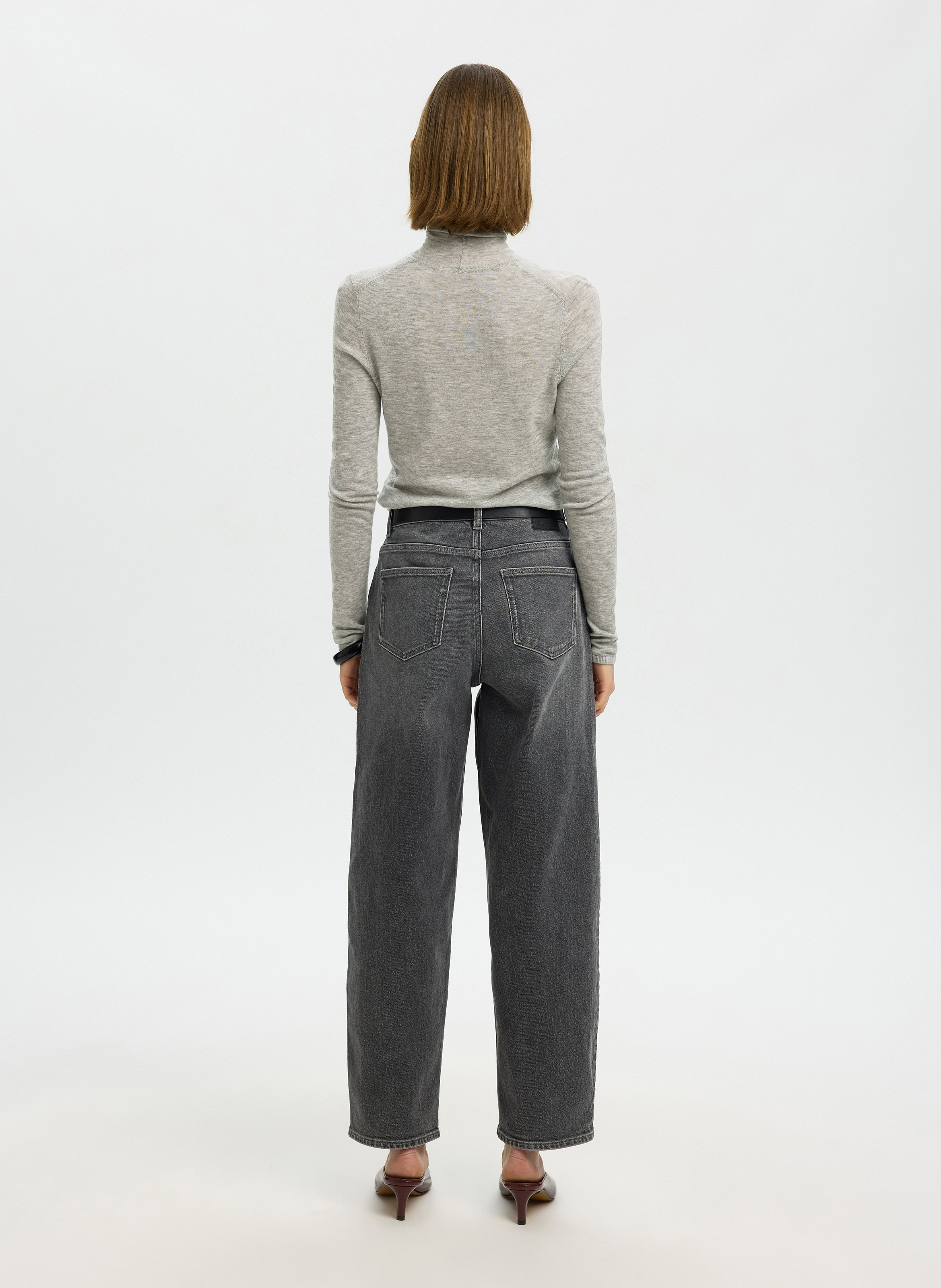 Tee-shirt col roulé uni en laine SELECTED Gris
