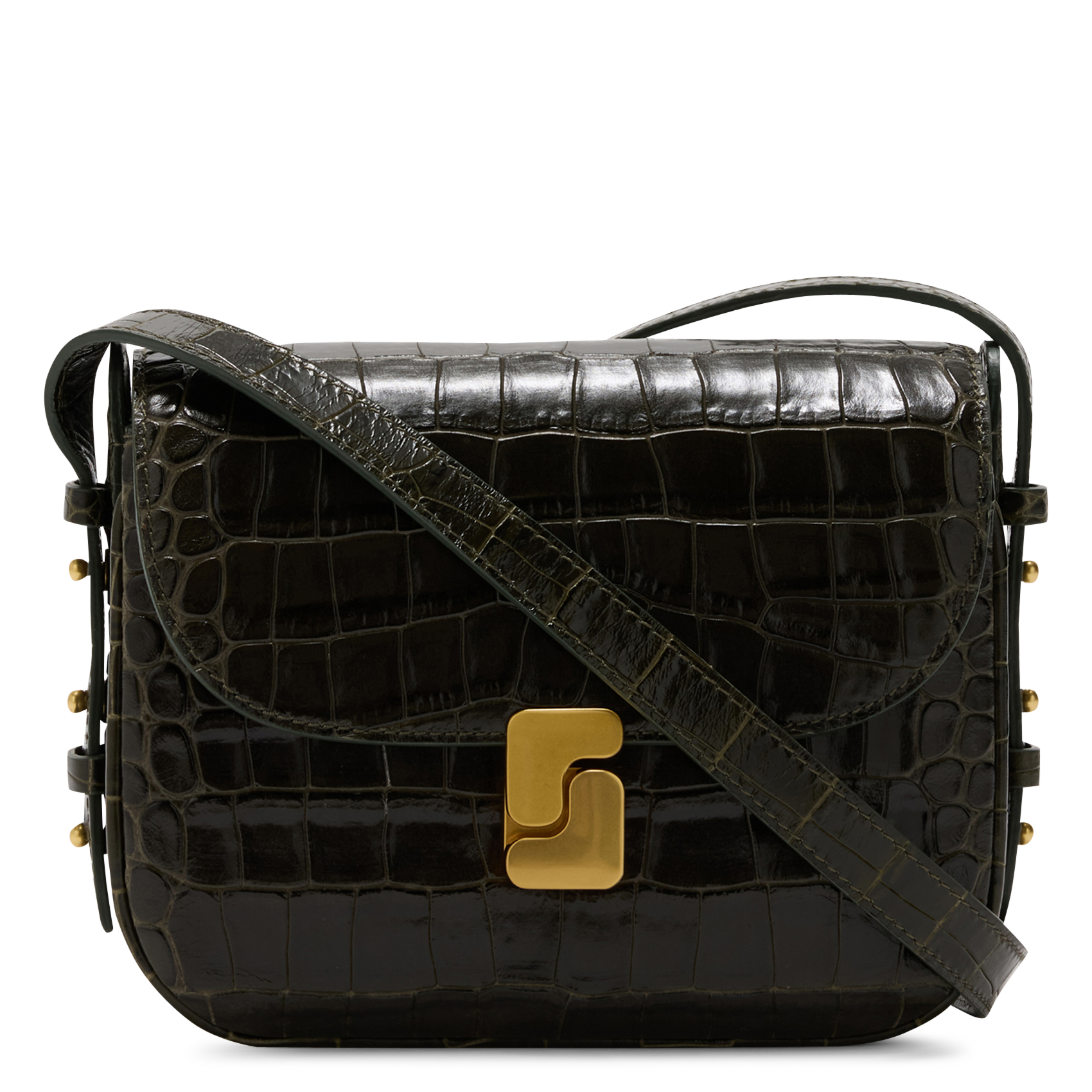 Crocodile-embossed leather shoulder bag SOEUR Green