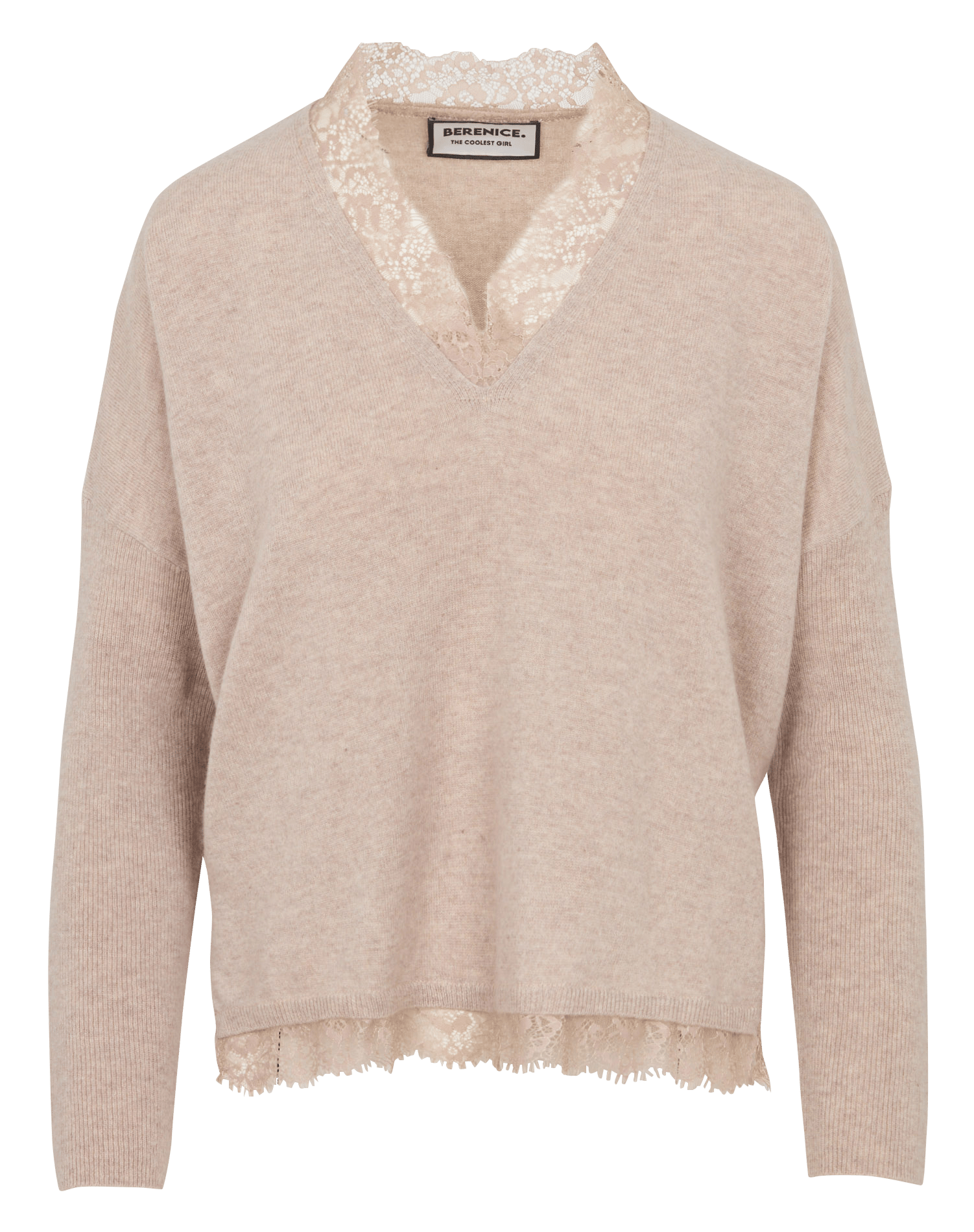 Weiter Wollpullover mit V-Ausschnitt BERENICE Beige