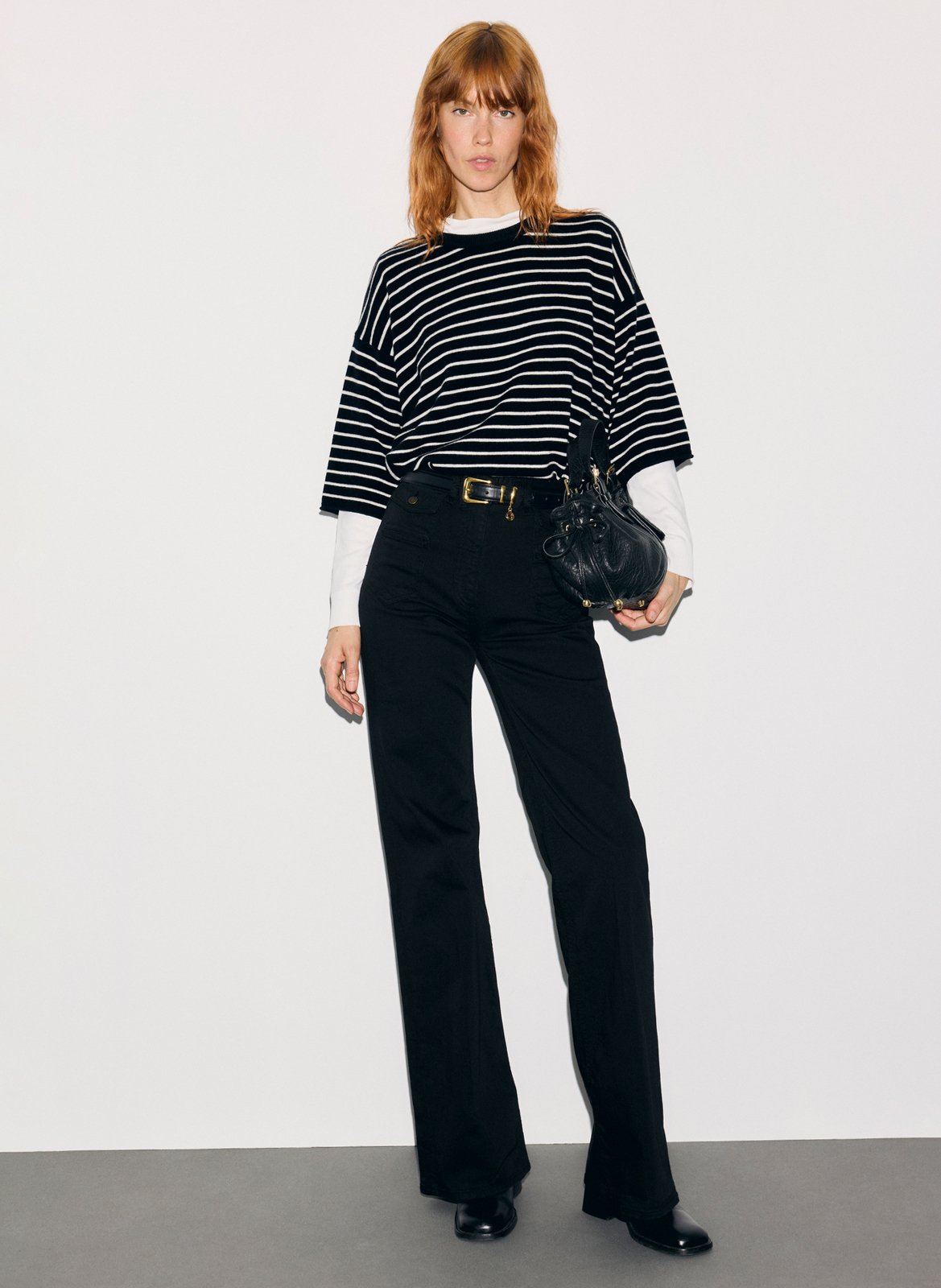 Round neck striped wool oversized sweater GERARD DAREL Silver
