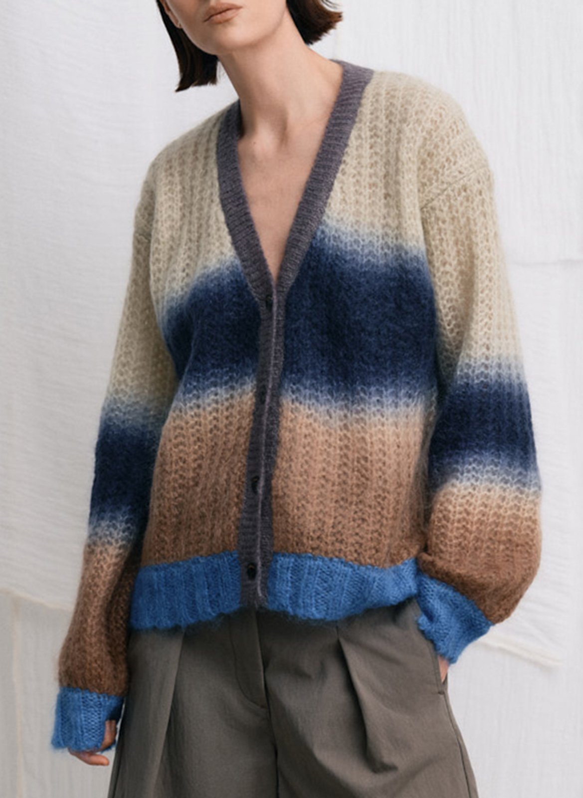 V-neck wool-blend cardigan RABENS SALONER Blue