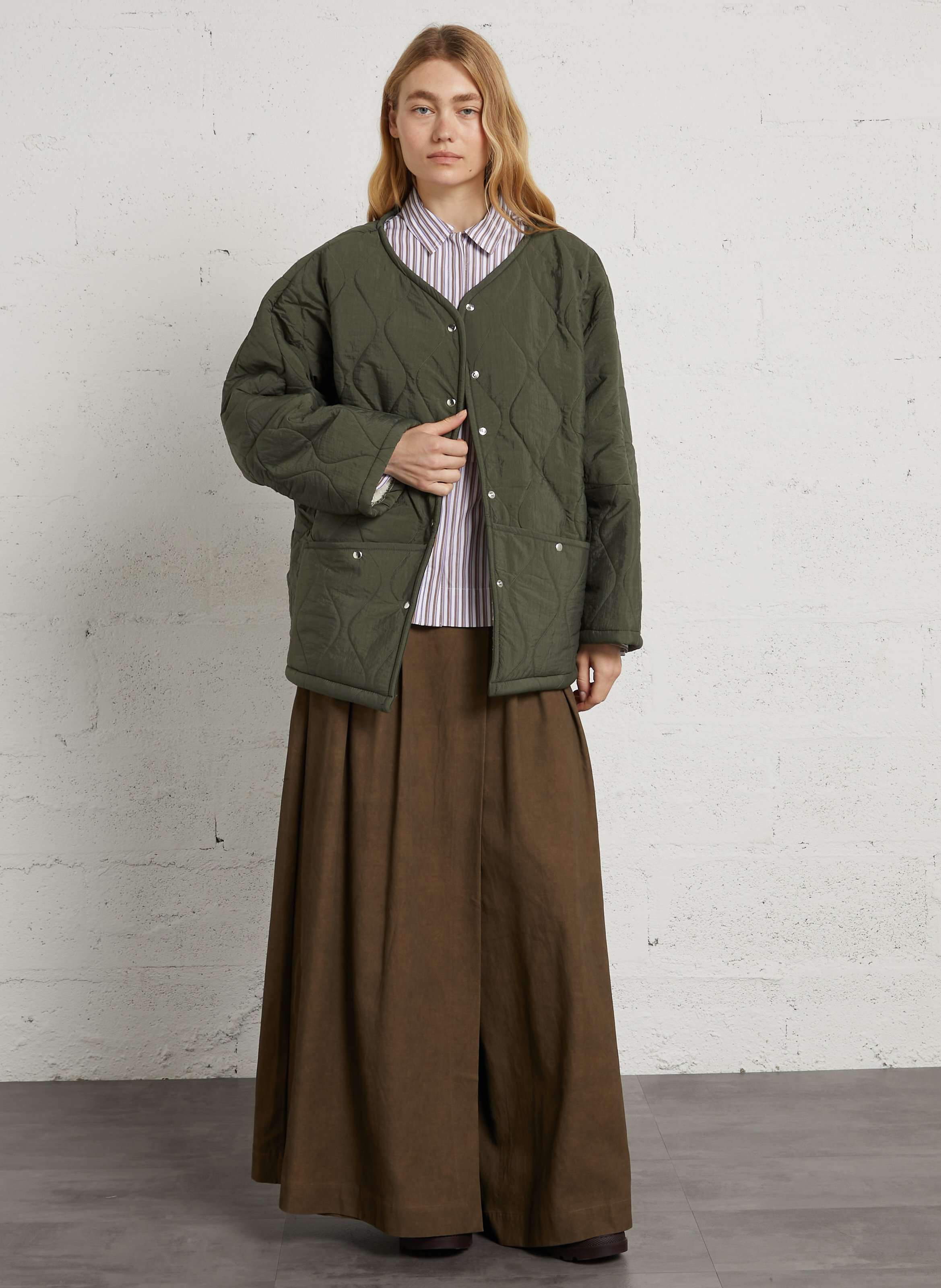Veste ample matelassée col V AOKYANOS Kaki