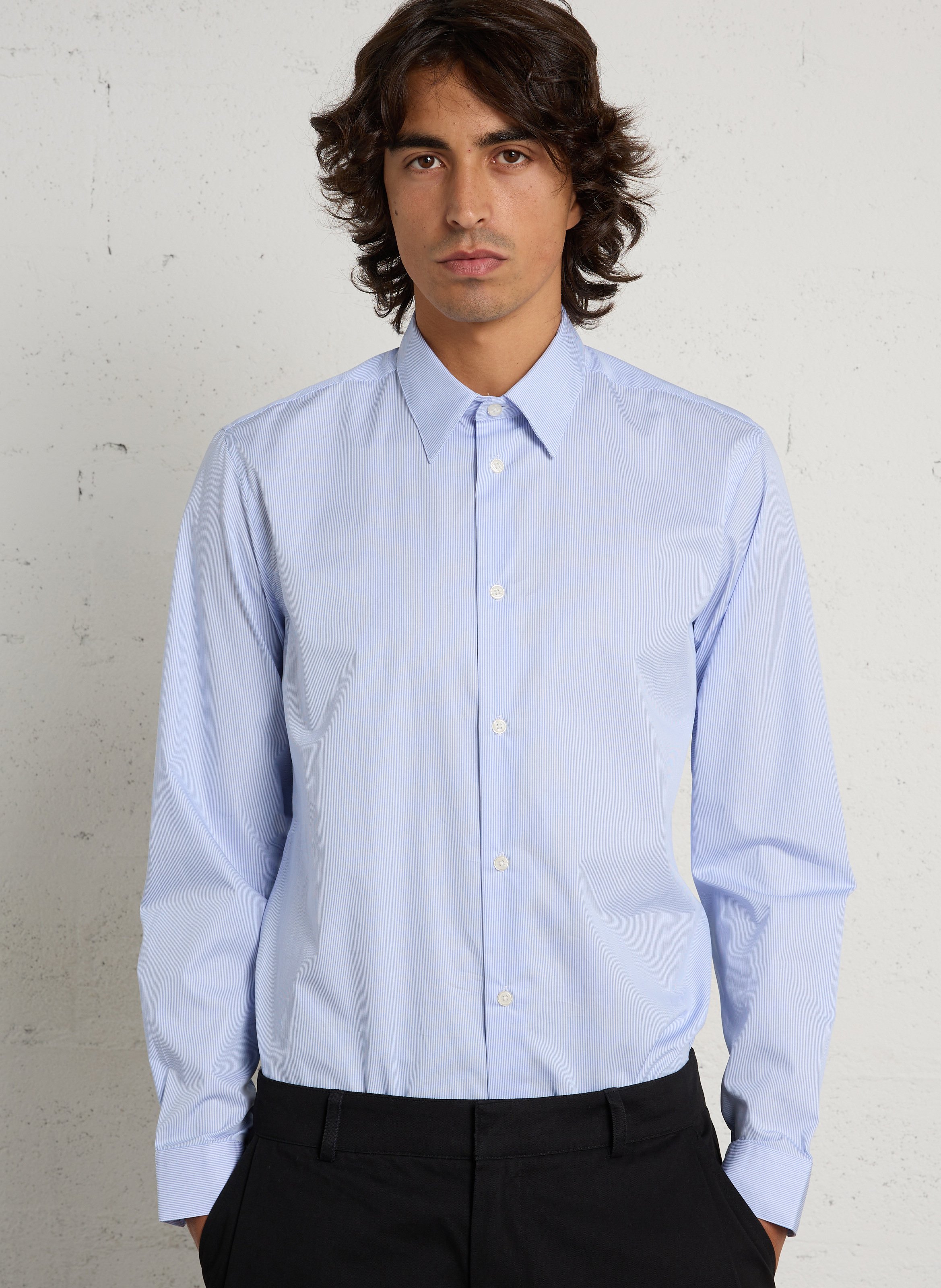 Gestreifte Baumwollbluse mit klassischem Kragen AU PRINTEMPS PARIS Blau