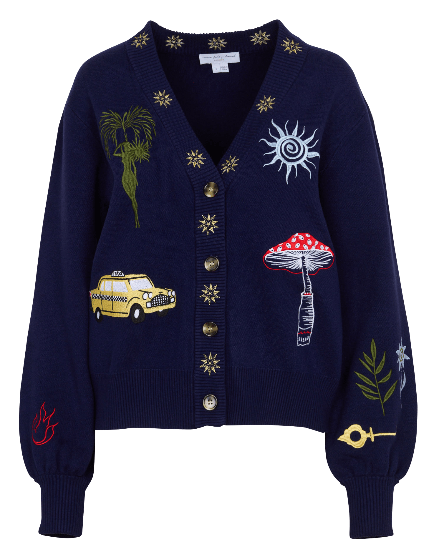 Cardigan droit col v à broderies NEVER FULLY DRESSED Bleu