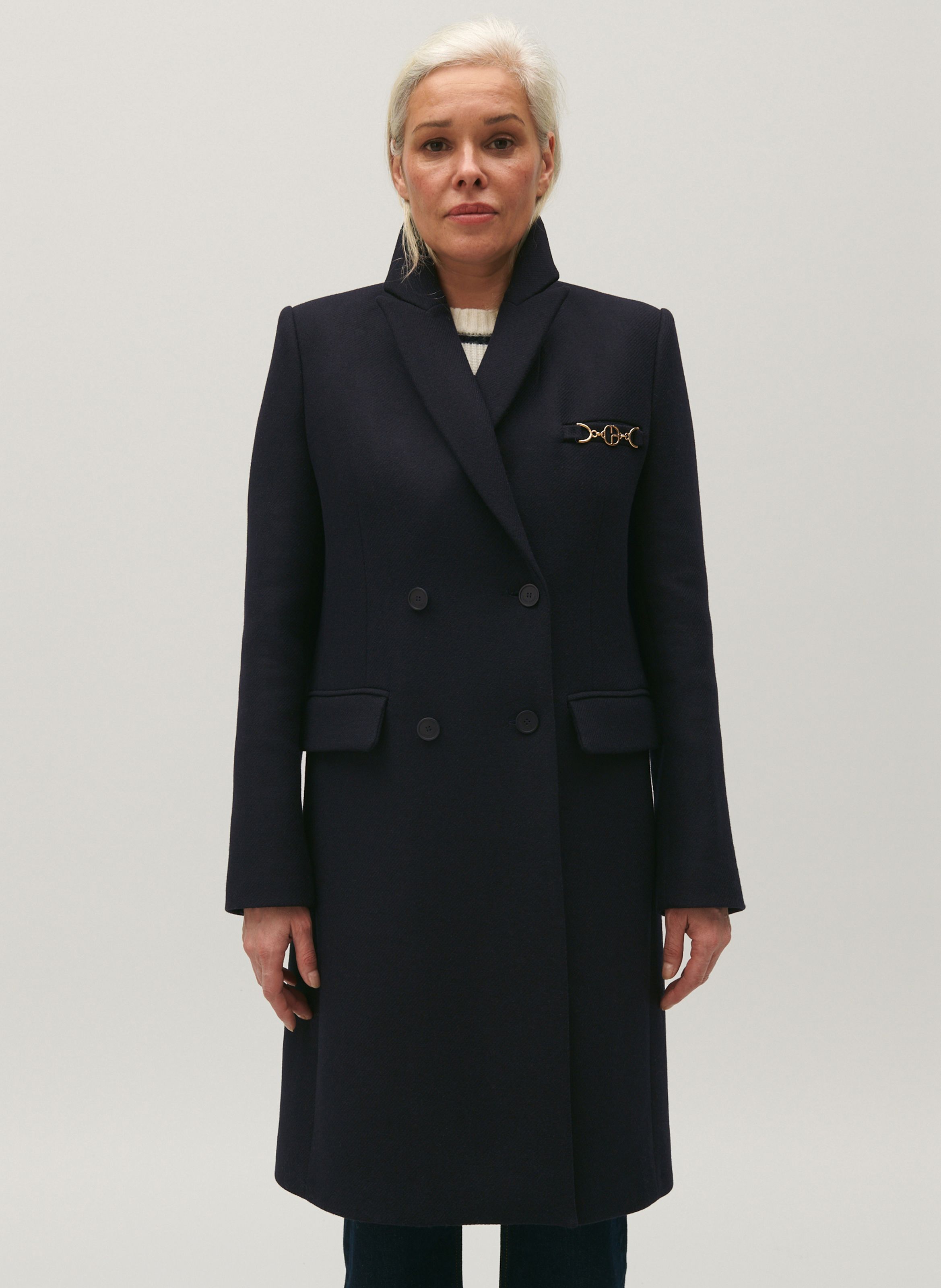 Manteau Col Tailleur Droit En Laine M lang e Gisele Marine Claudie