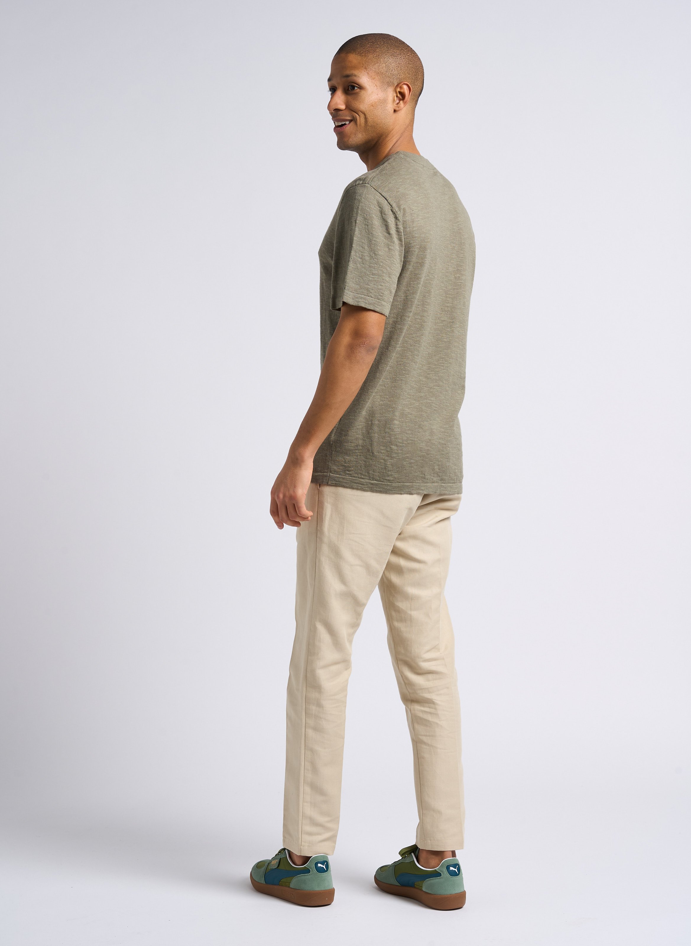 Tee-shirt droit col rond en coton mélangé SELECTED Gris