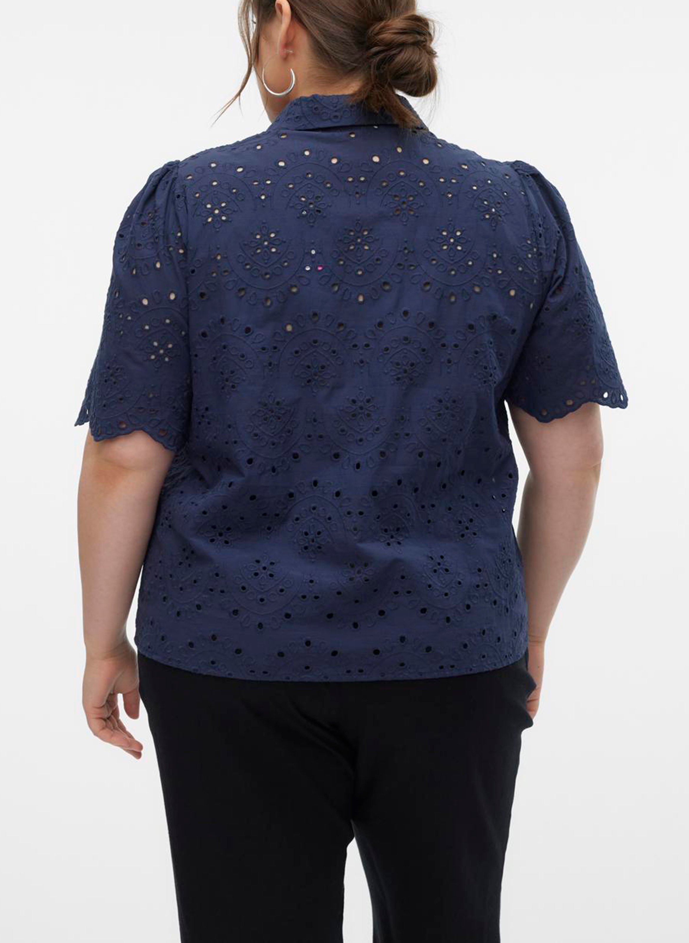 Openwork cotton short-sleeved shirt VERO MODA CURVE Blue