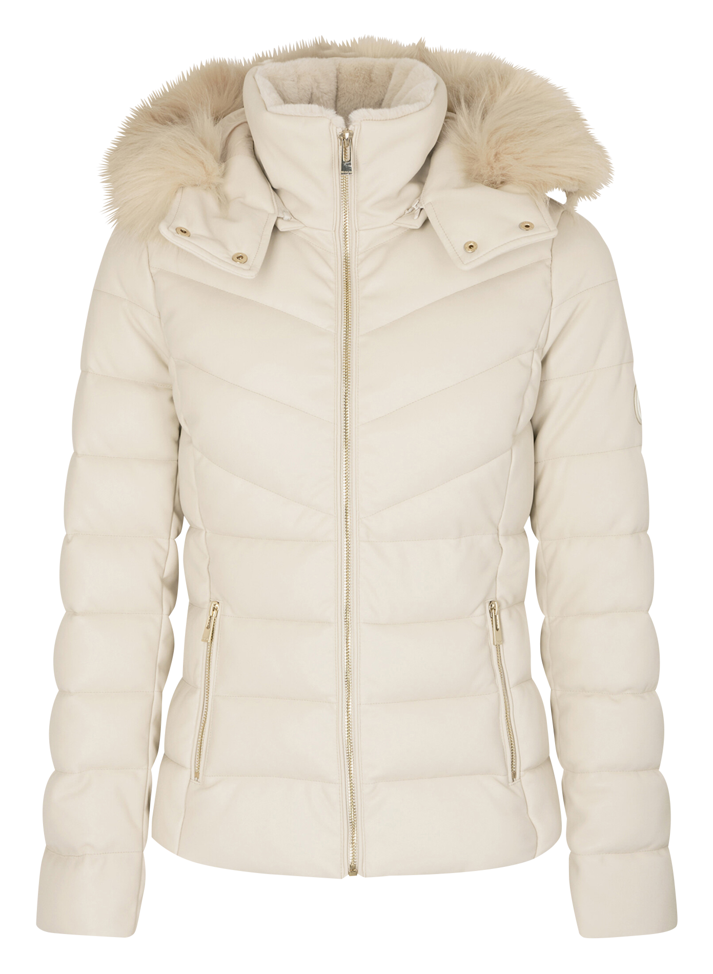 Leren gewatteerde jas met capuchon MORGAN Beige