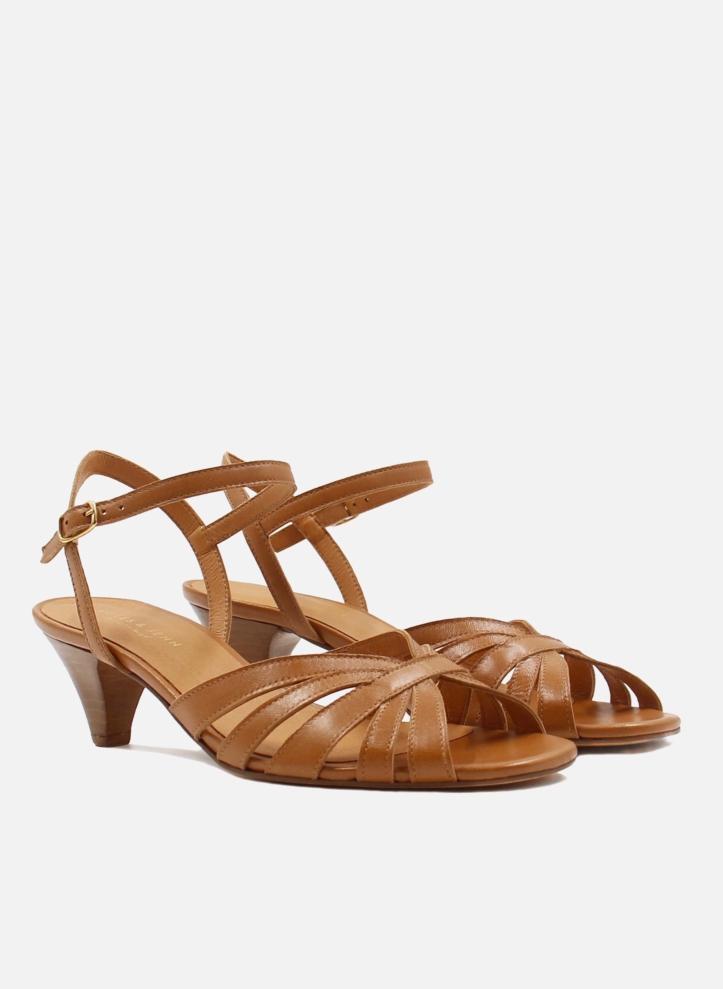 Medium heel leather strappy sandals JULES & JENN Brown