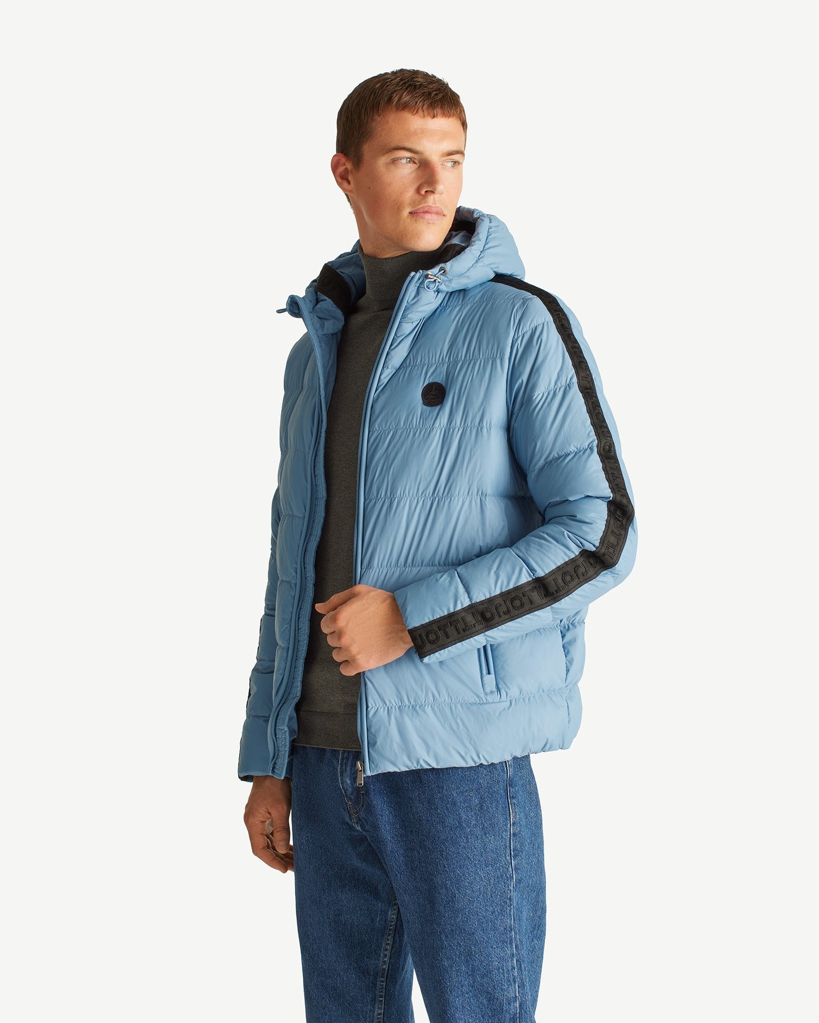 Straight hooded puffer jacket John Ribbon JOTT Blue