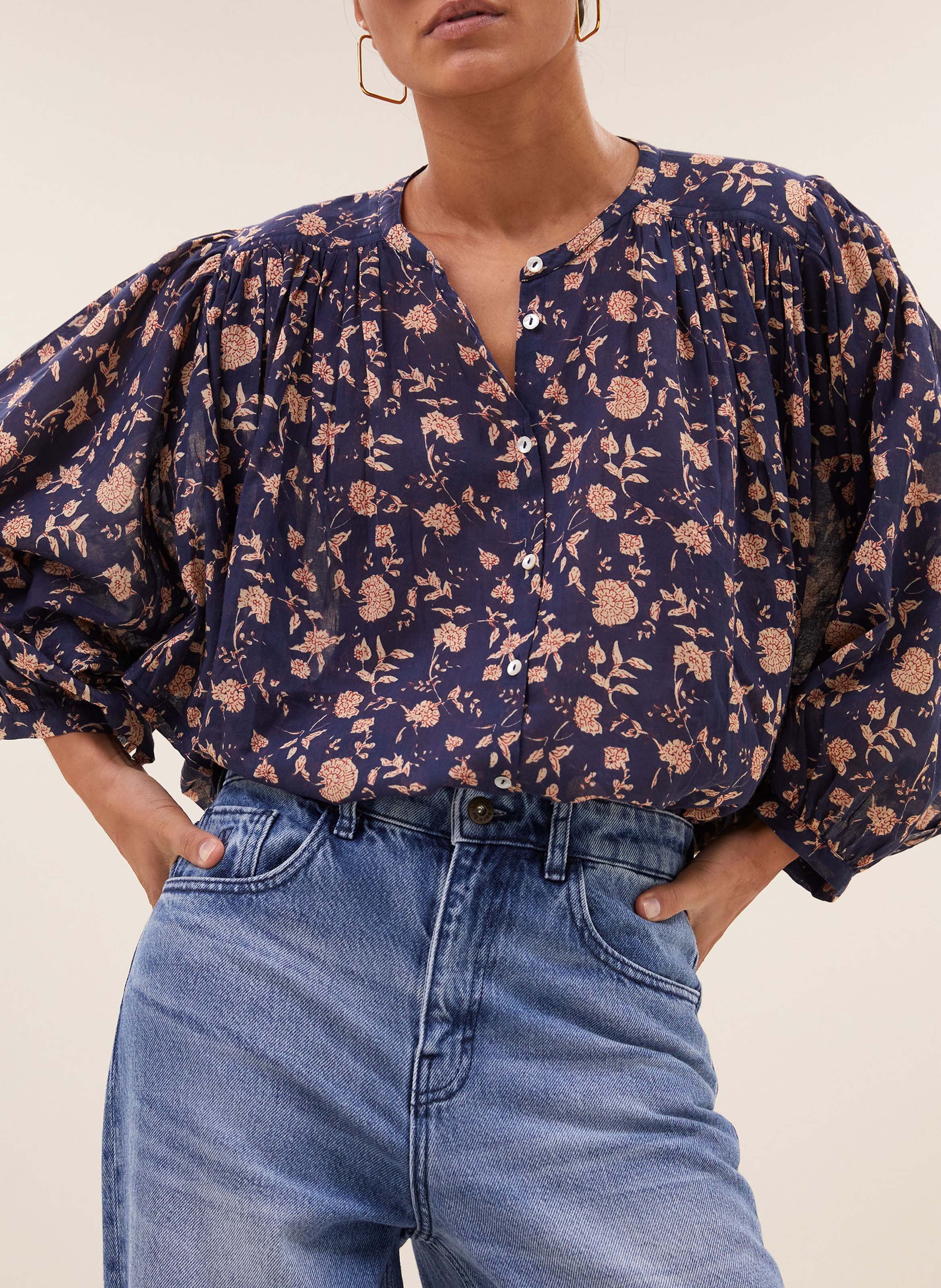 Blouse col rond imprimée BY BAR Bleu