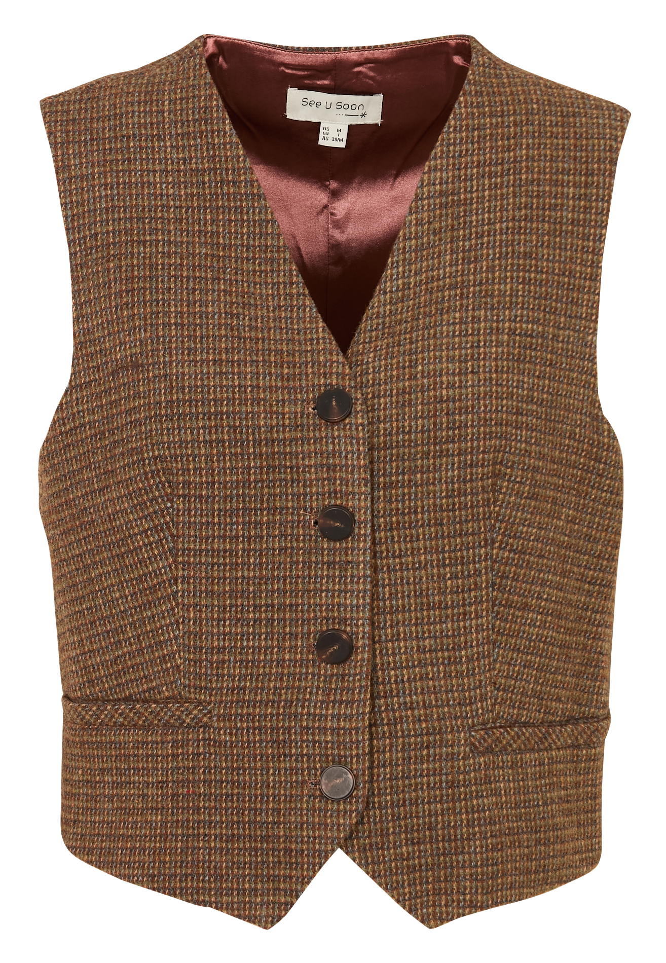 Gilet cintré imprimé SEE U SOON Marron