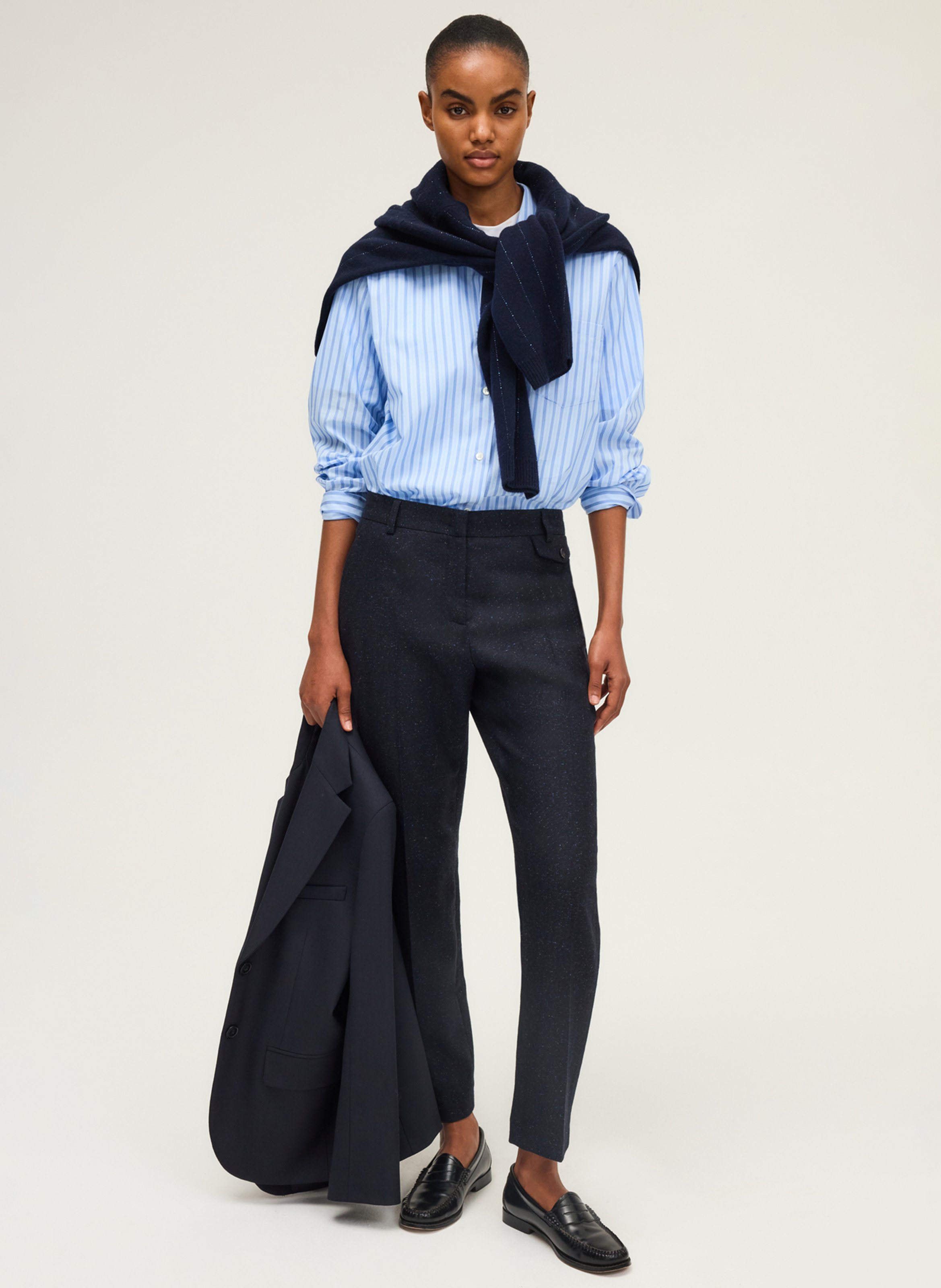 Pantalon droit en laine mélangée PABLO Bleu