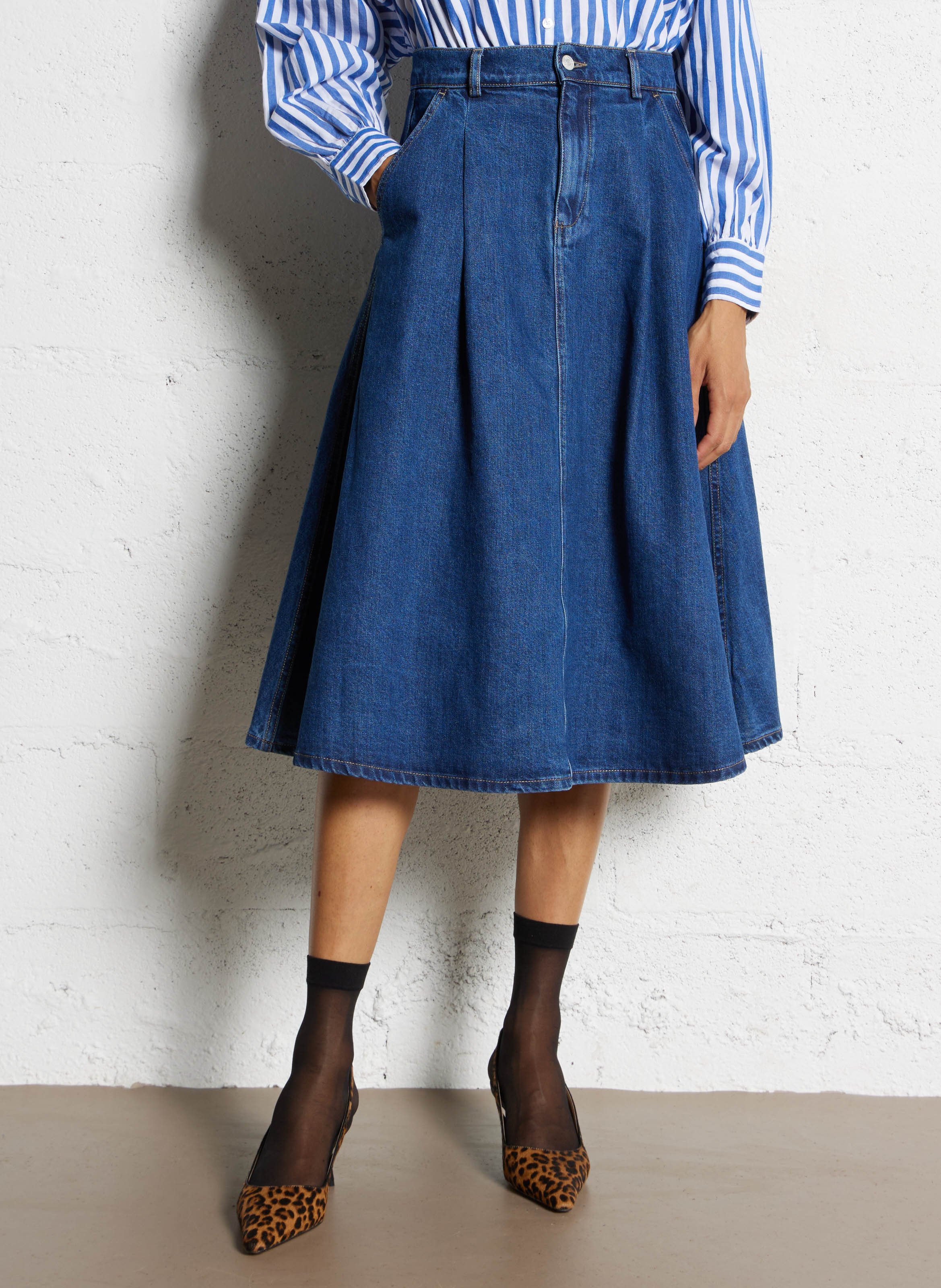 Uitlopende midi spijkerrok THE NEW SOCIETY Blauw