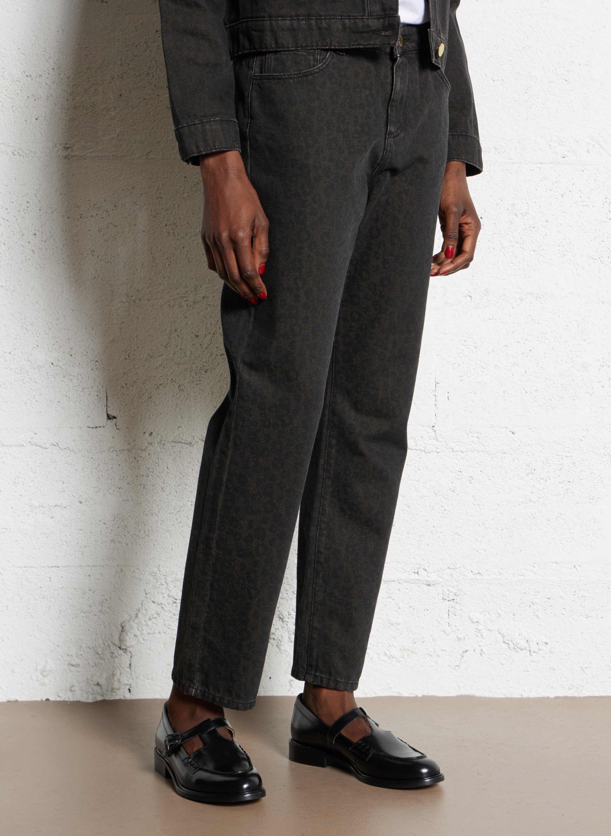 Straight printed cotton jeans I CODE Brown