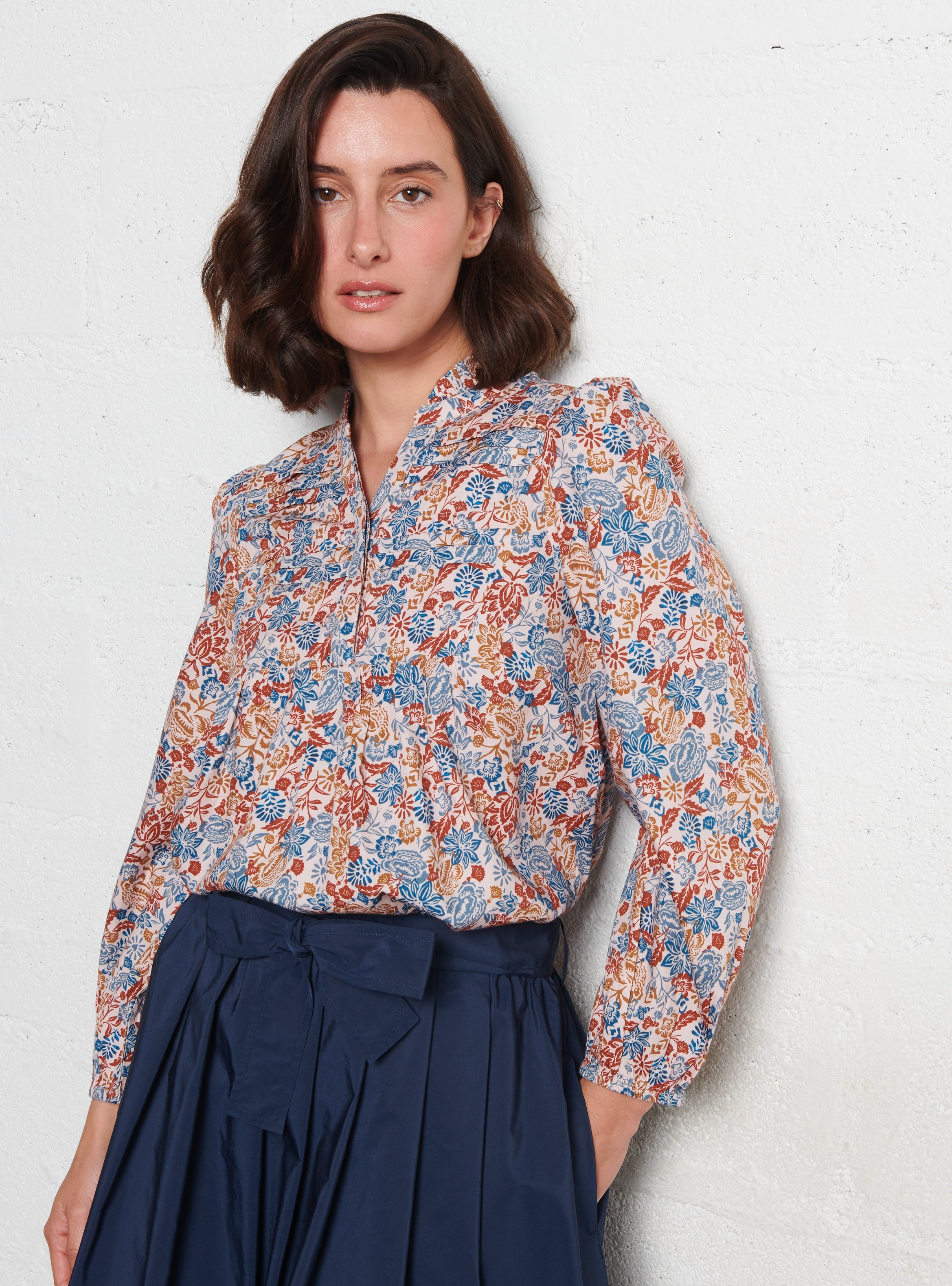 Blouse imprimée plissée à volants I CODE Blanc