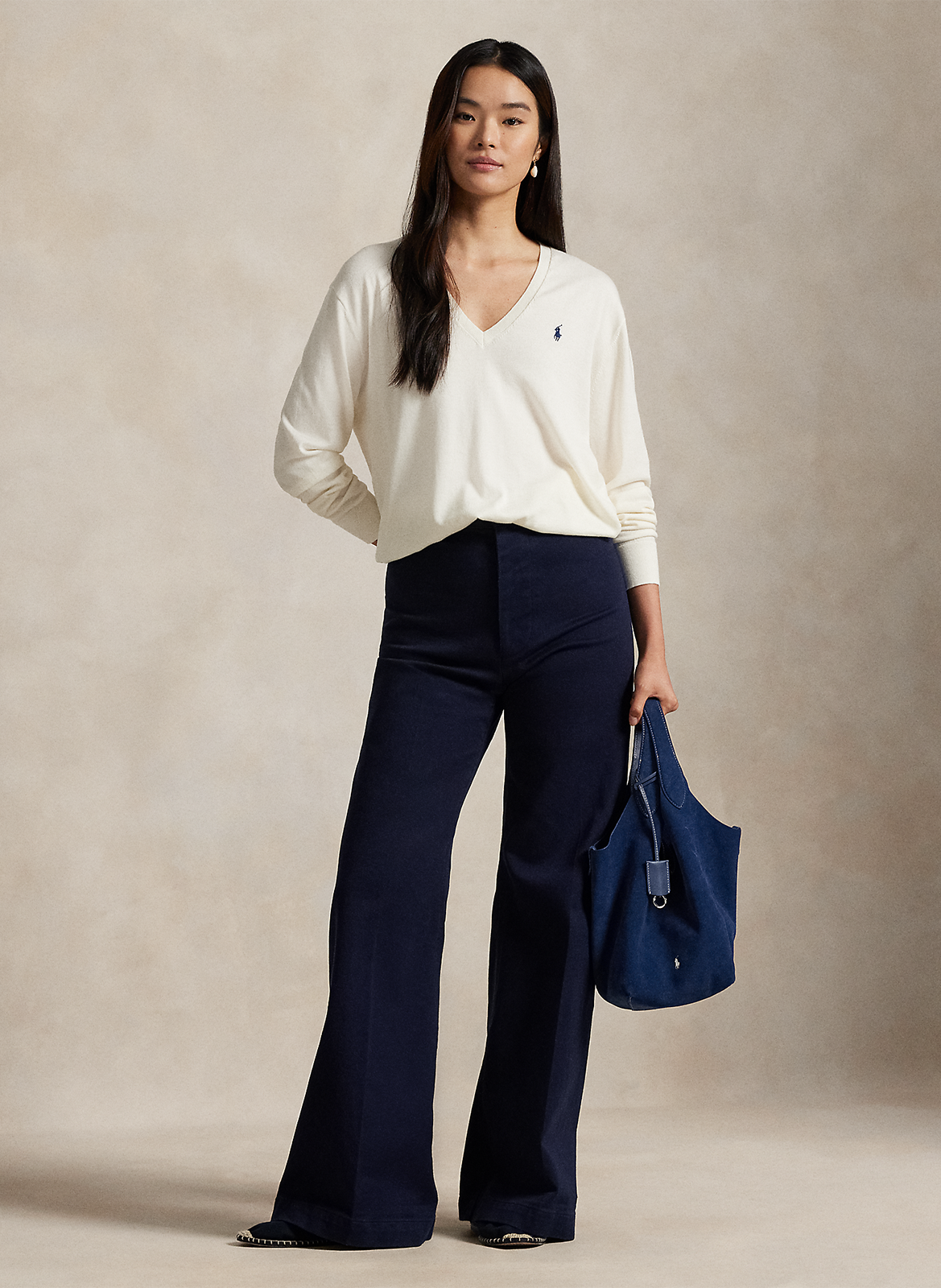 Pull col V en coton POLO RALPH LAUREN Beige