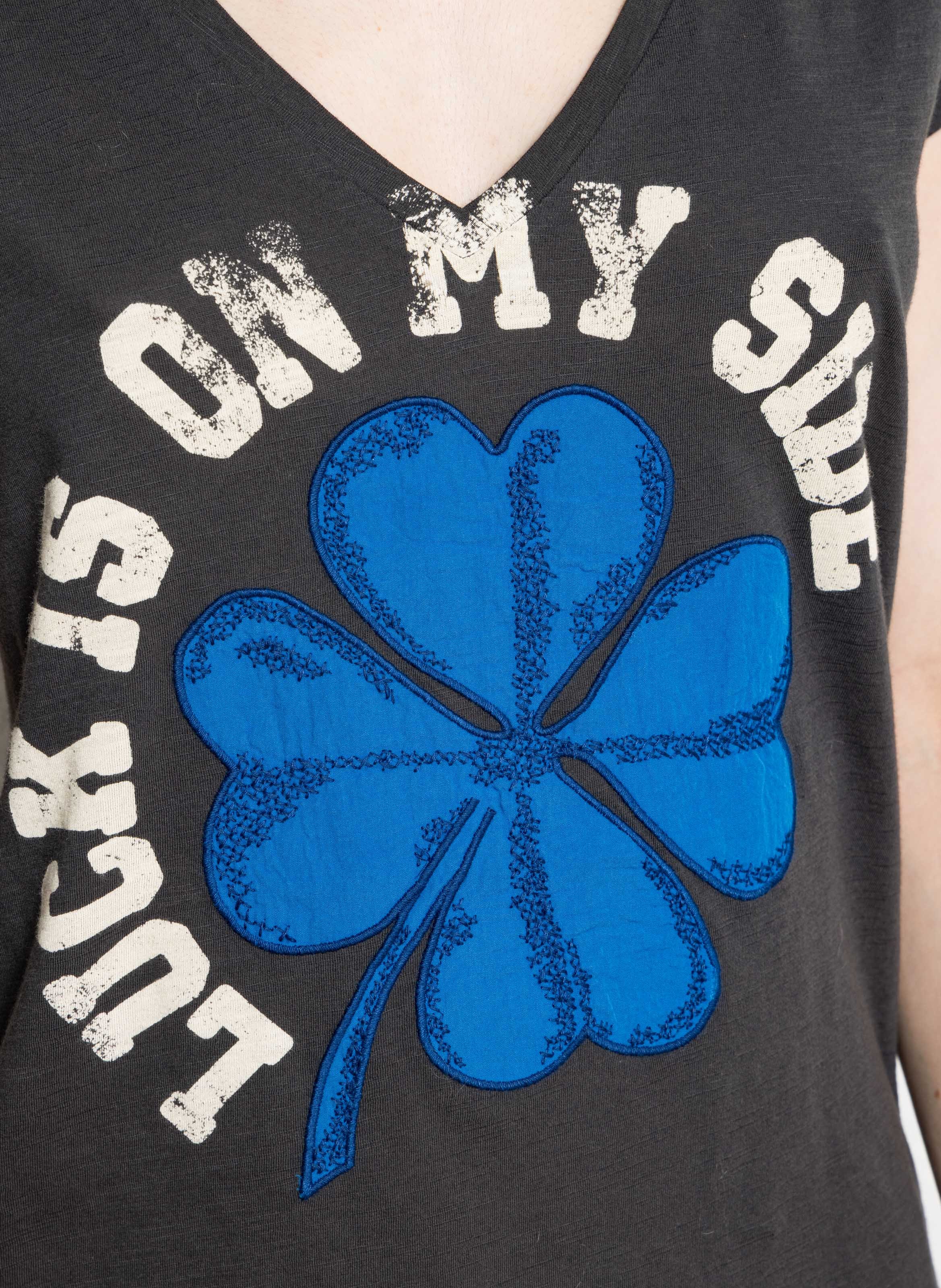 Recht T-shirt met V-hals en geborduurd van biologisch katoen LEON & HARPER Grijs