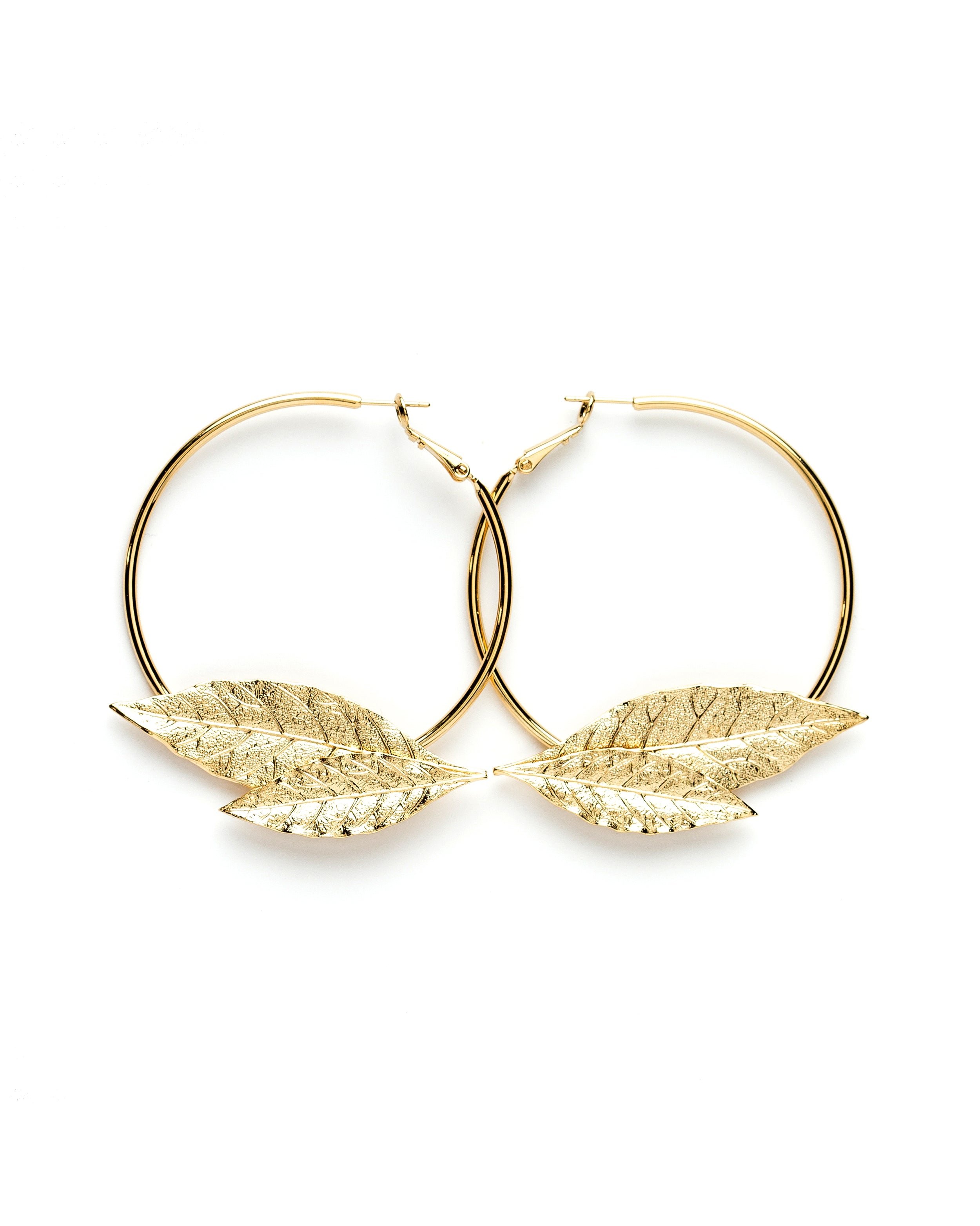 Silver-plated leaf hoop earrings MONSIEUR SIMONE