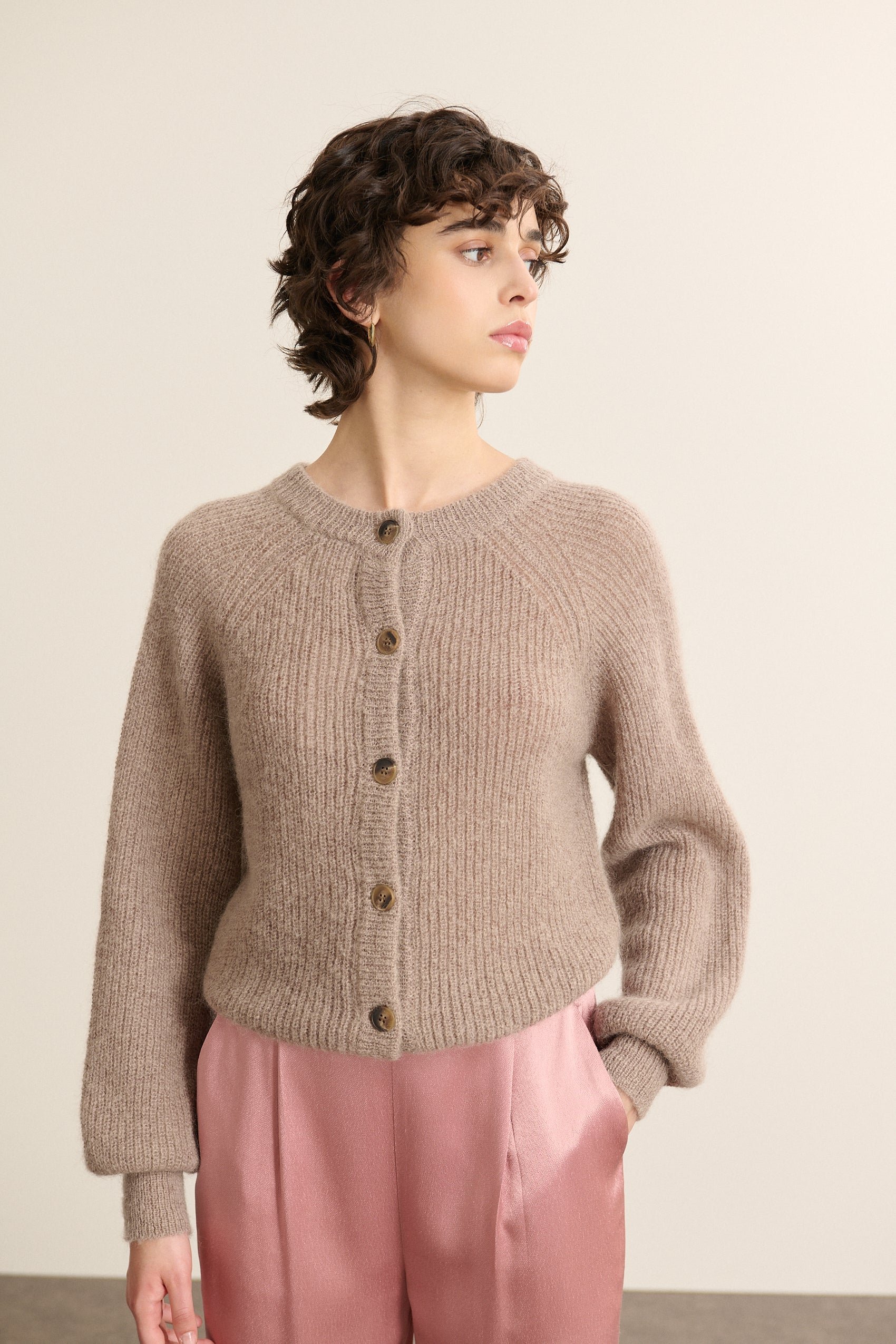 Buttoned round neck sweater GARANCE PARIS Beige