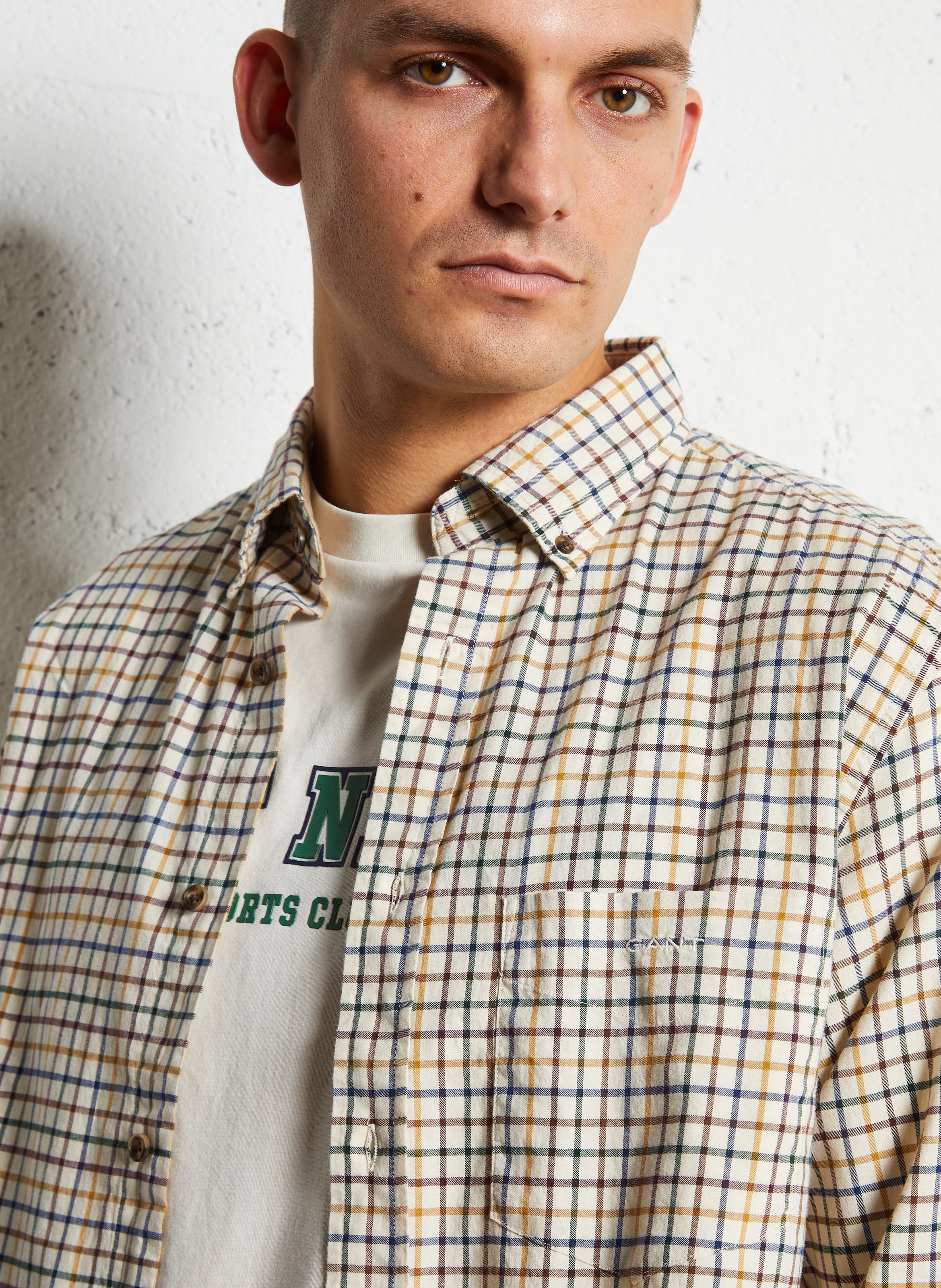 Straight shirt with American collar in cotton checks GANT Brown