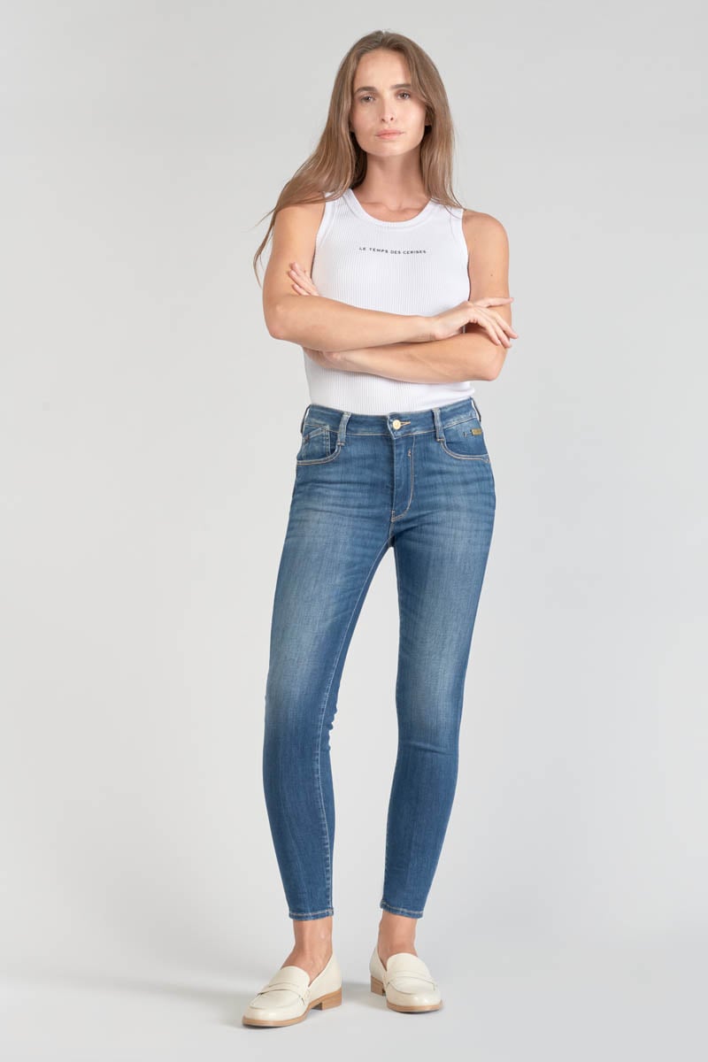High-waisted push-up slim jeans, 7/8 length LE TEMPS DES CERISES Blue