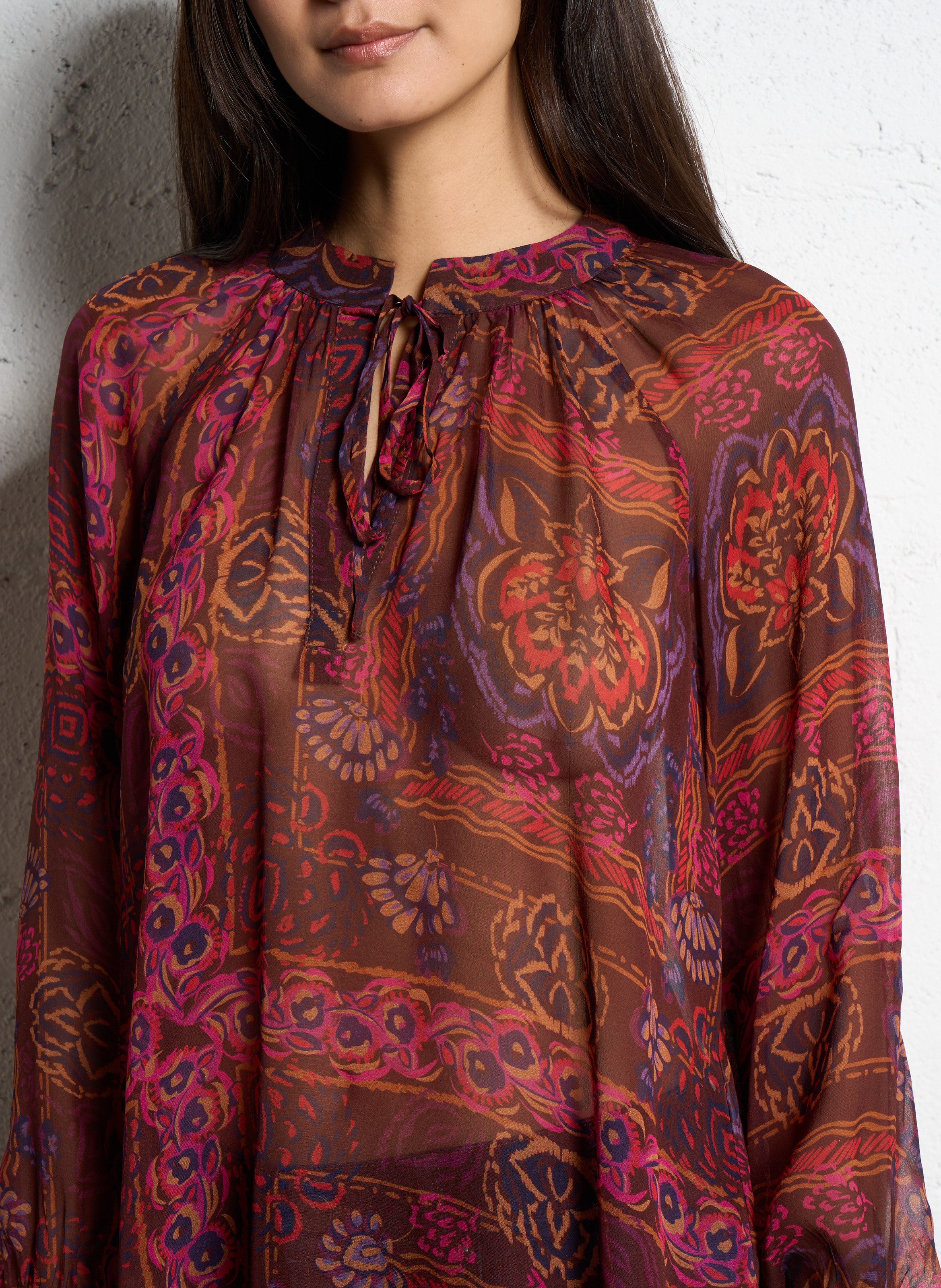 Blouse fluide transparente à motifs SUD EXPRESS Rouge