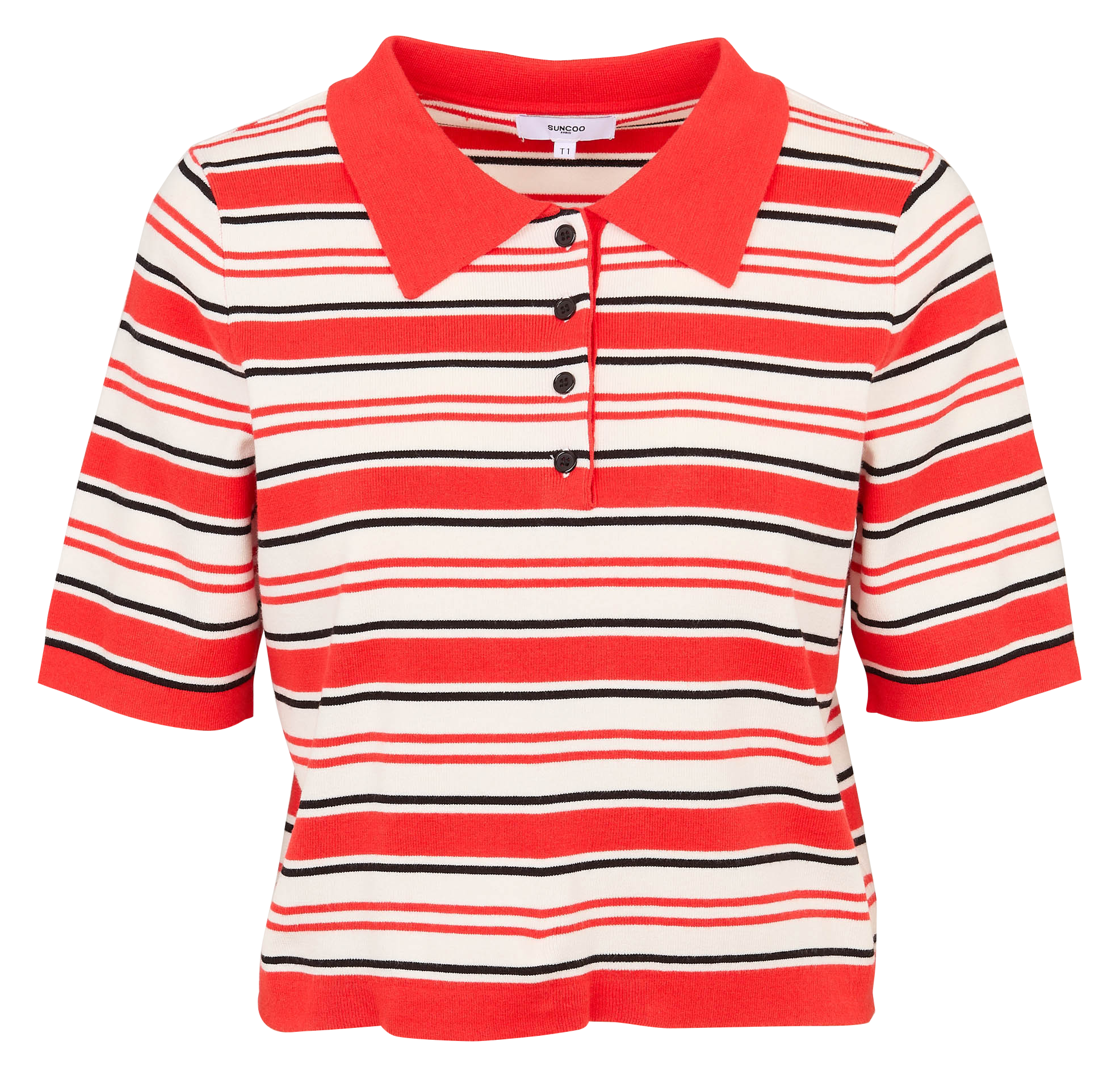 Polo mit Knopfleiste und Polokragen gestreift Rot