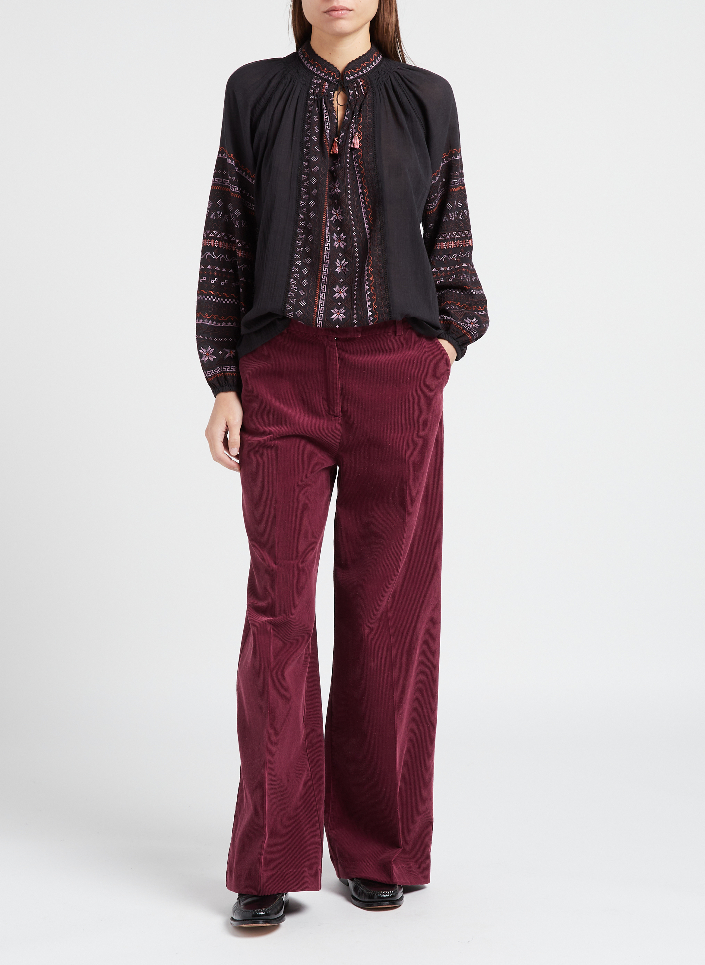 Wide-leg cotton trousers BELLEPIECE Red