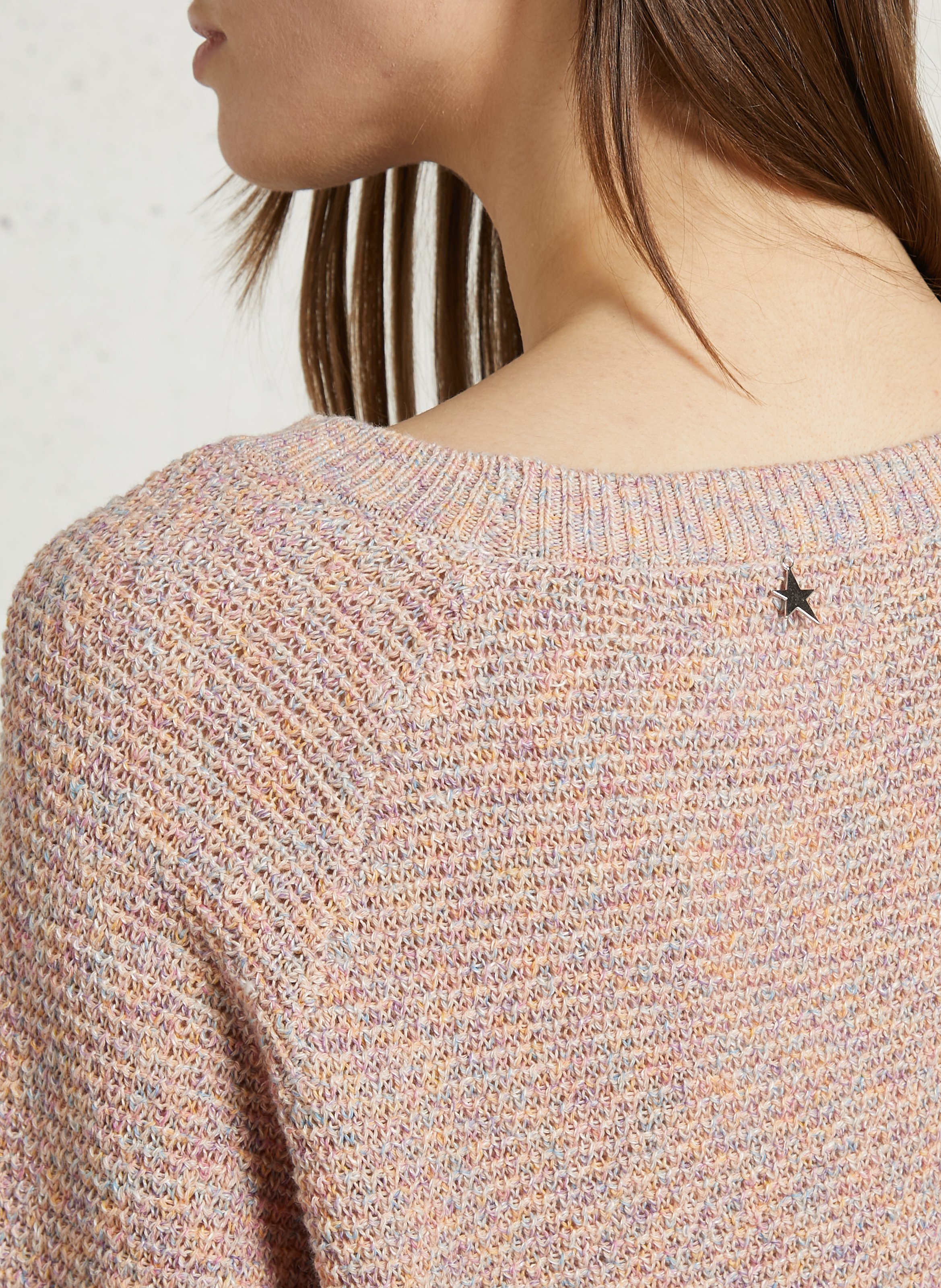 Pull col rond droit en coton et lin SUD EXPRESS Multicolore