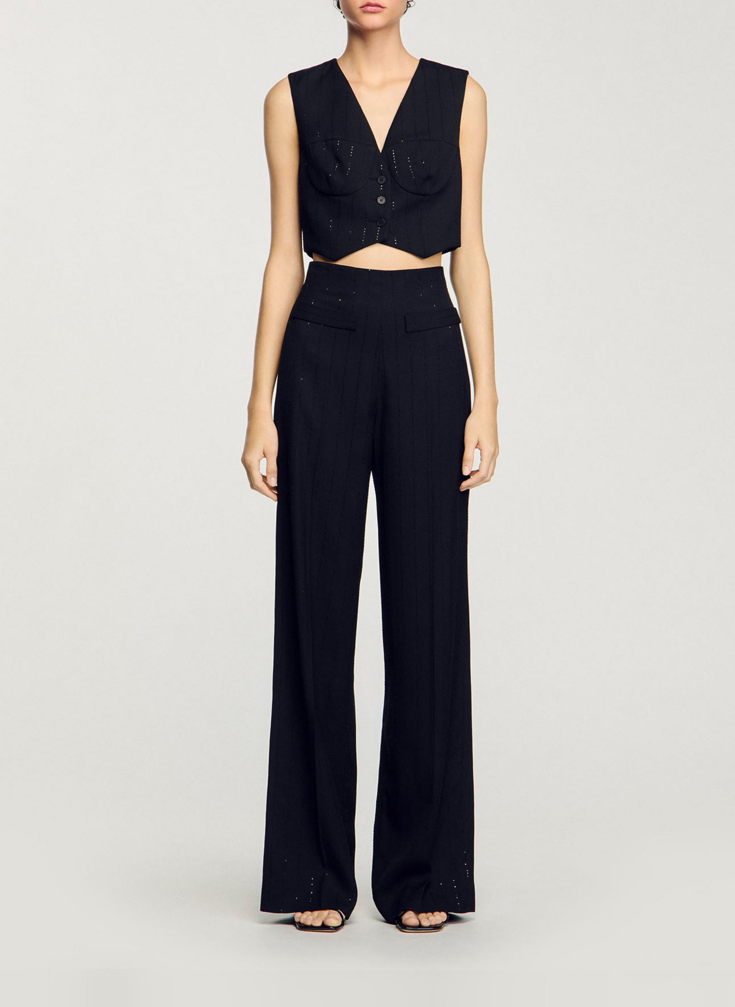 Pantalon de costume droit à sequins SANDRO Noir