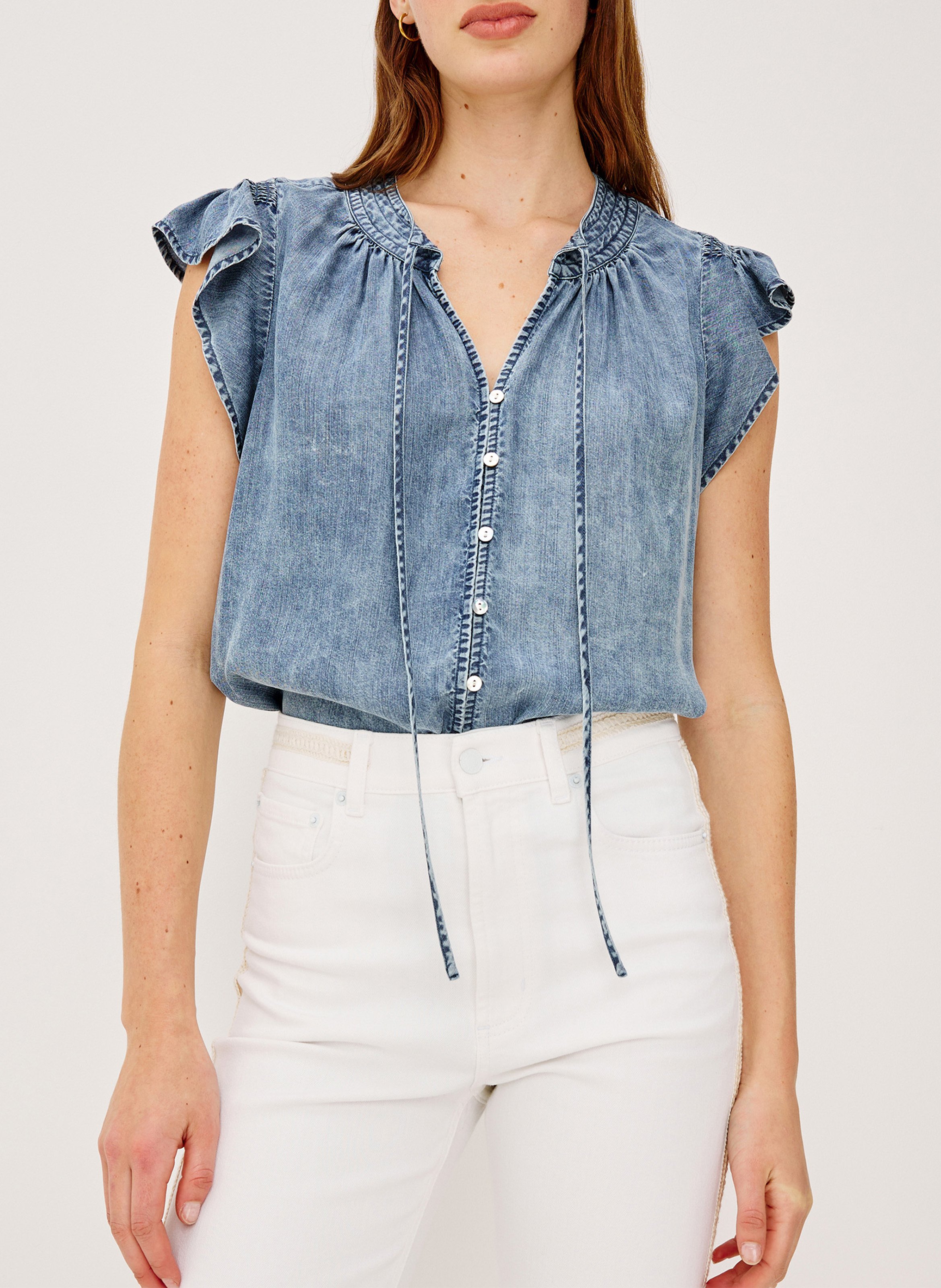 Fluid satin V-neck top RAILS Blue