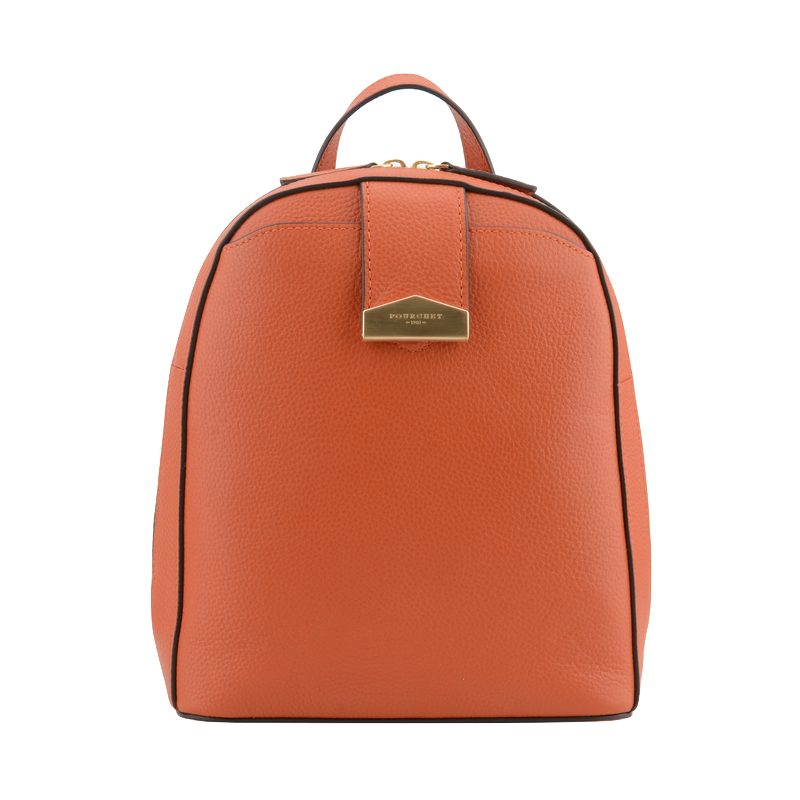 Leather backpack POURCHET Orange