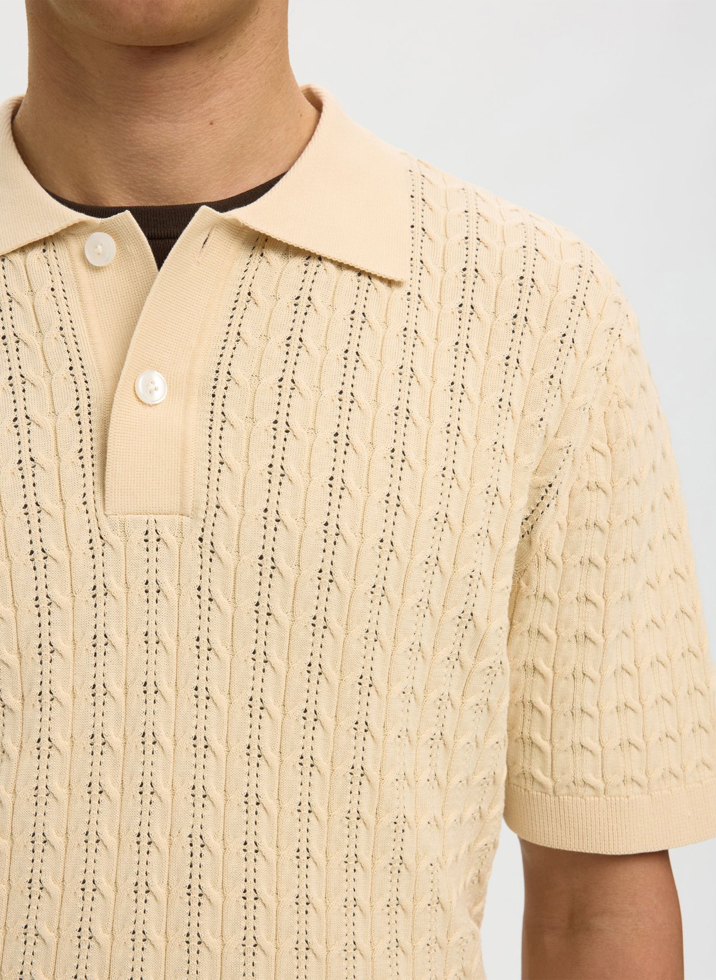 Polo en maille en coton bio SELECTED Beige