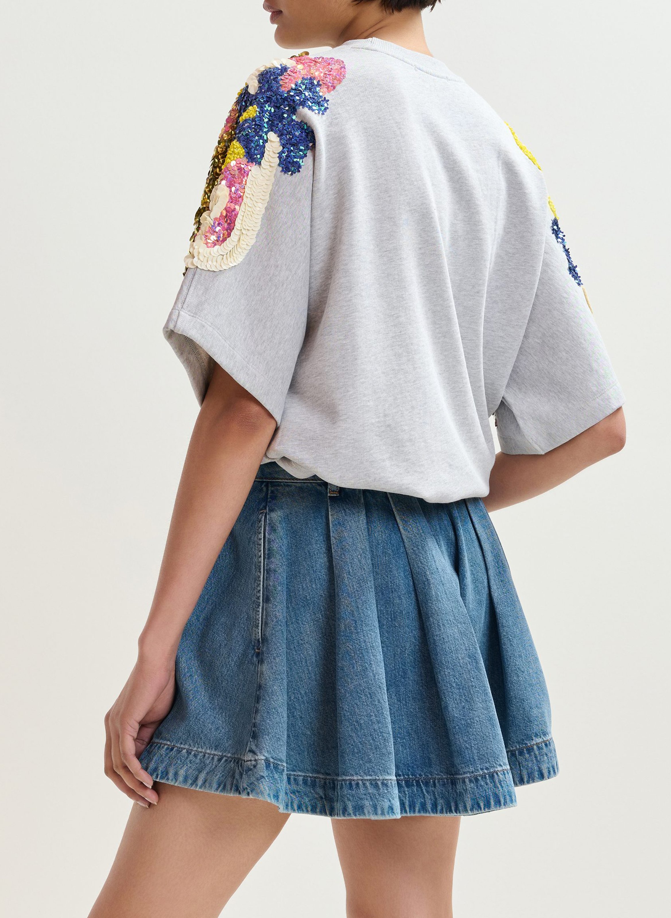 Kurzarm-Sweatshirt mit Pailletten ESSENTIEL ANTWERP Grau