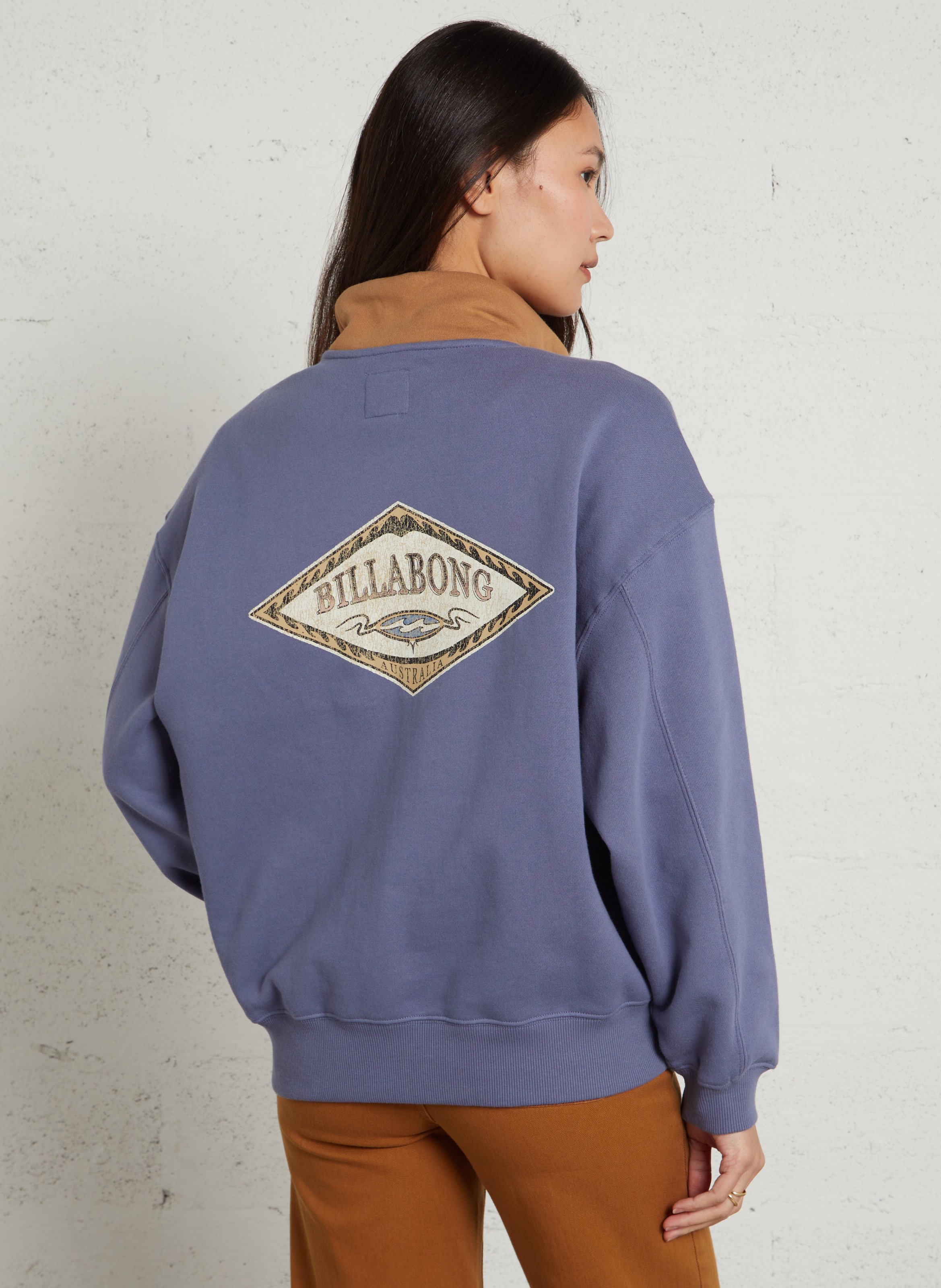 Oversized sweatshirt with trucker collar and screen-printed design in blended cotton. BILLABONG Blue