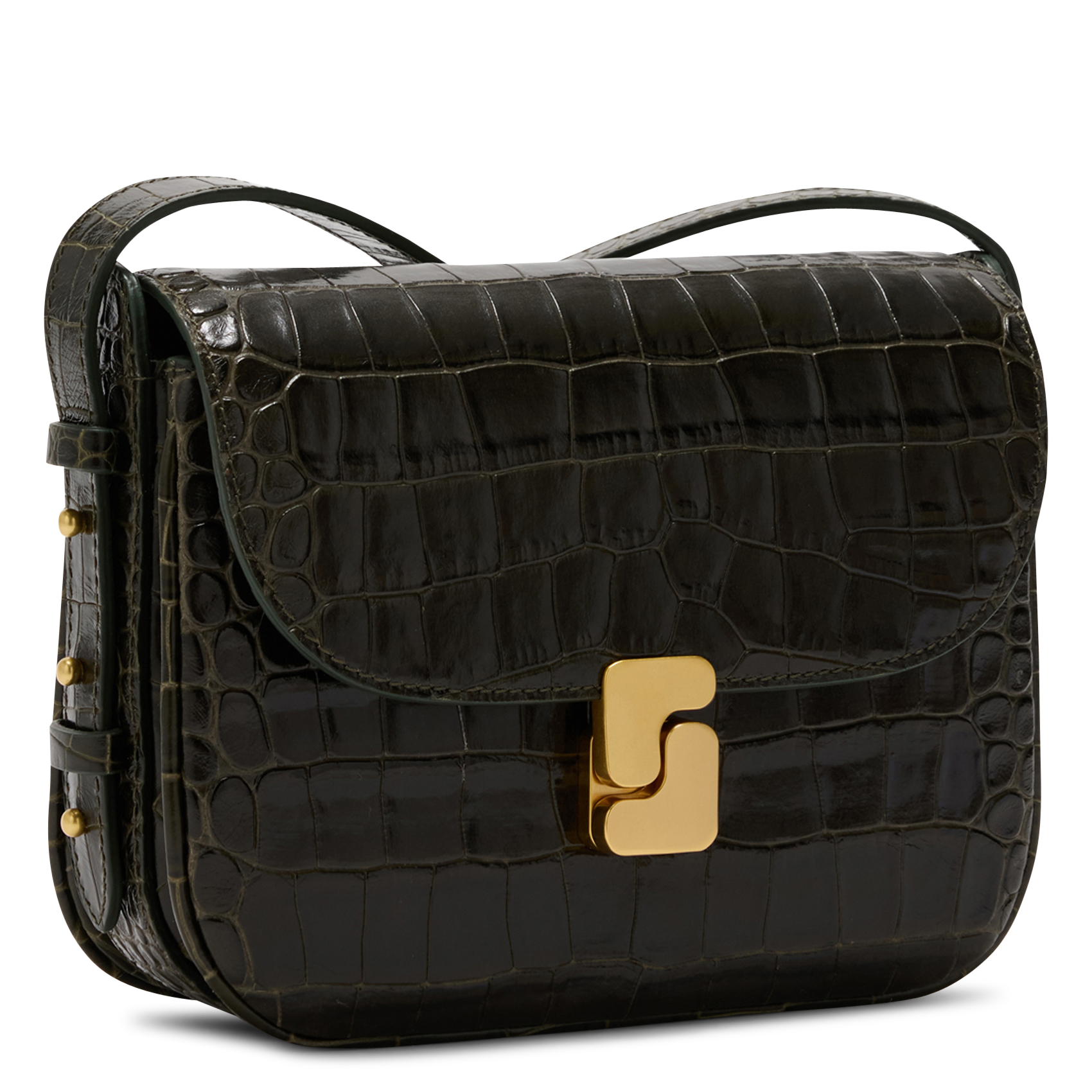 Crocodile-embossed leather shoulder bag SOEUR Green