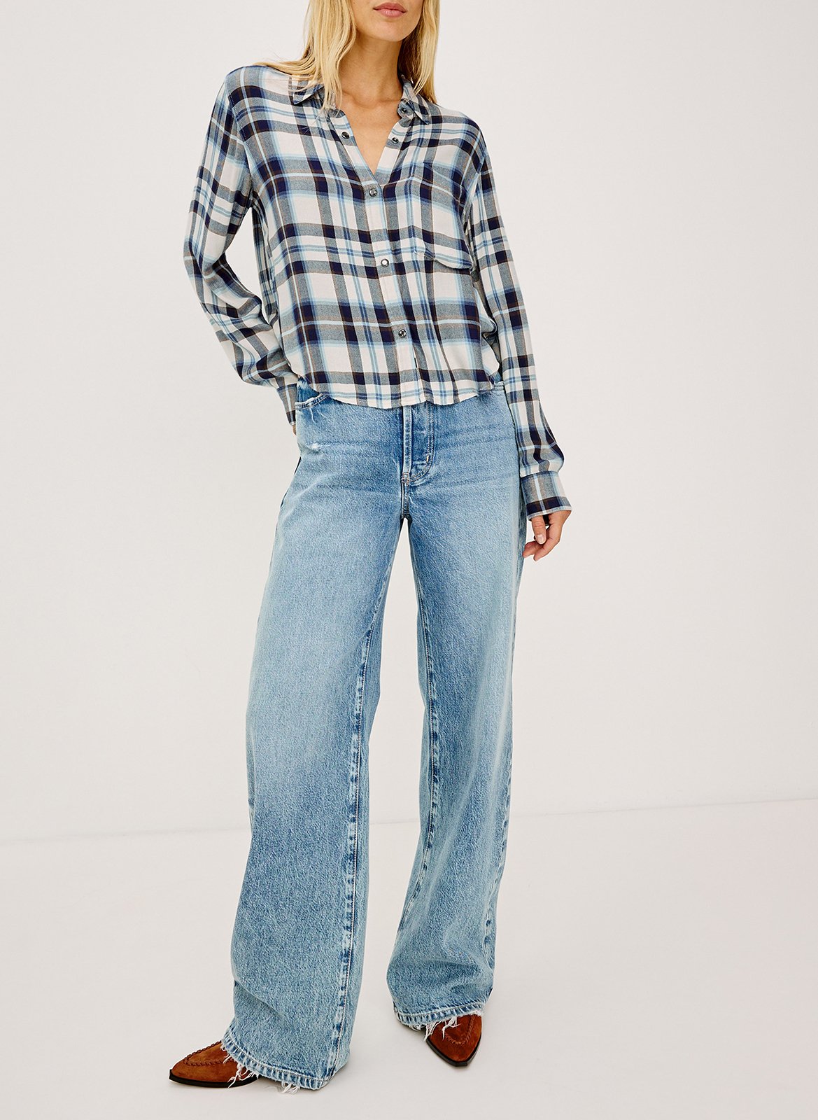 Short flowing checked shirt RAILS Blue
