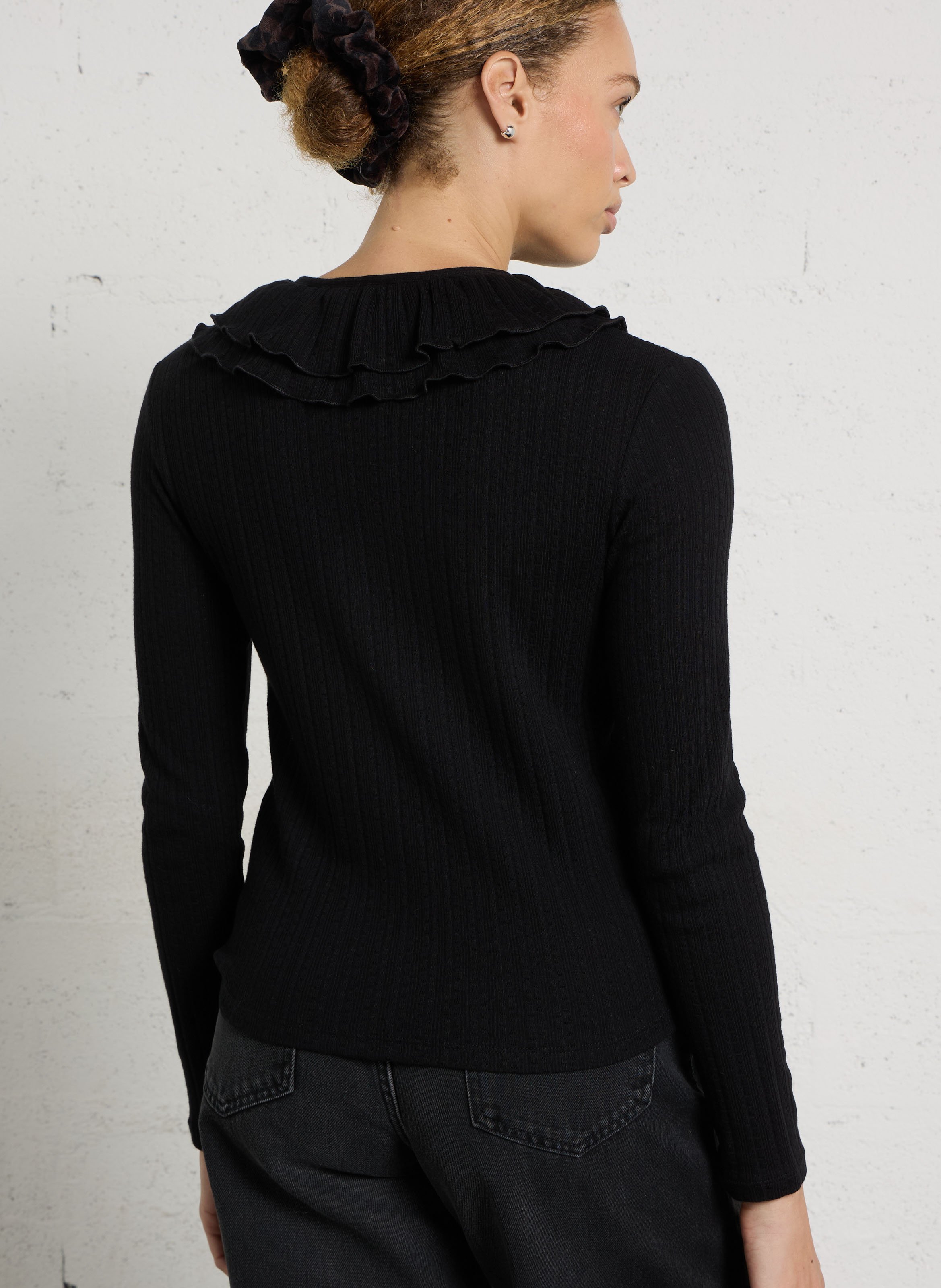 Straight-fit cotton shirt with Peter Pan collar DES PETITS HAUTS Black