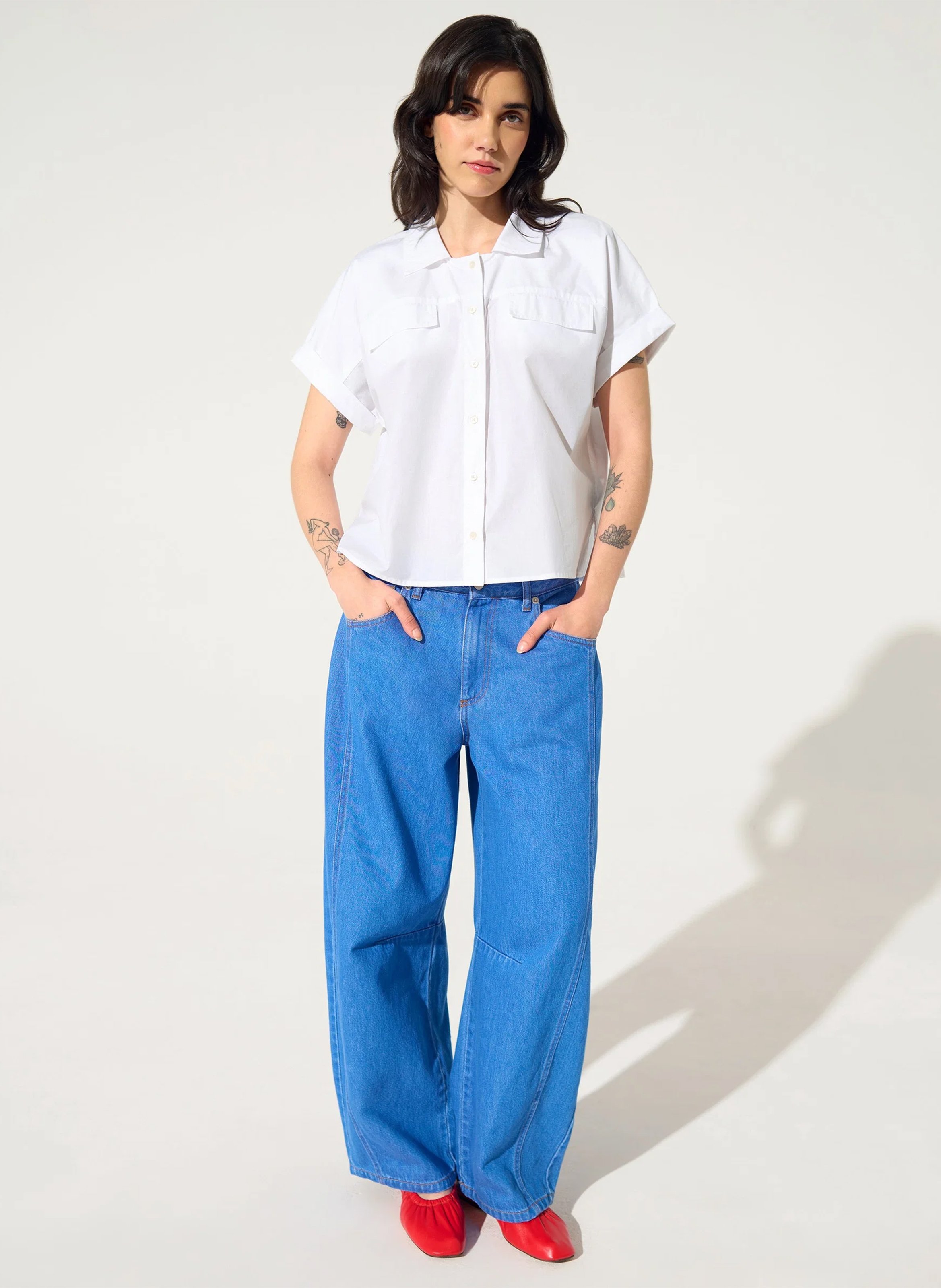 Loose-fit organic cotton shirt with classic collar COTELAC ACOTE White