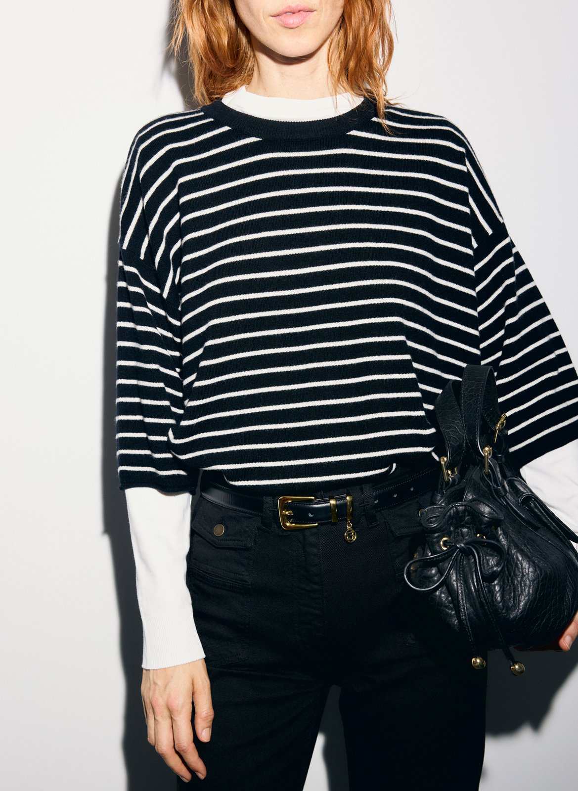 Round neck striped wool oversized sweater GERARD DAREL Silver