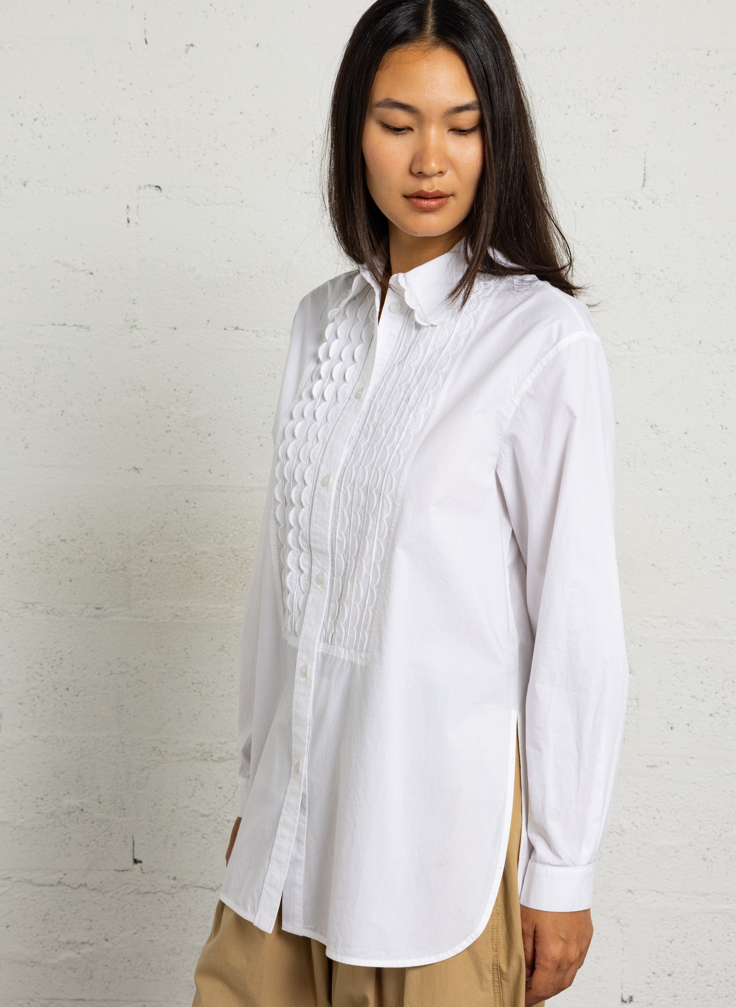 Recht gesneden blouse met volants van biologisch katoen STELLA NOVA Wit