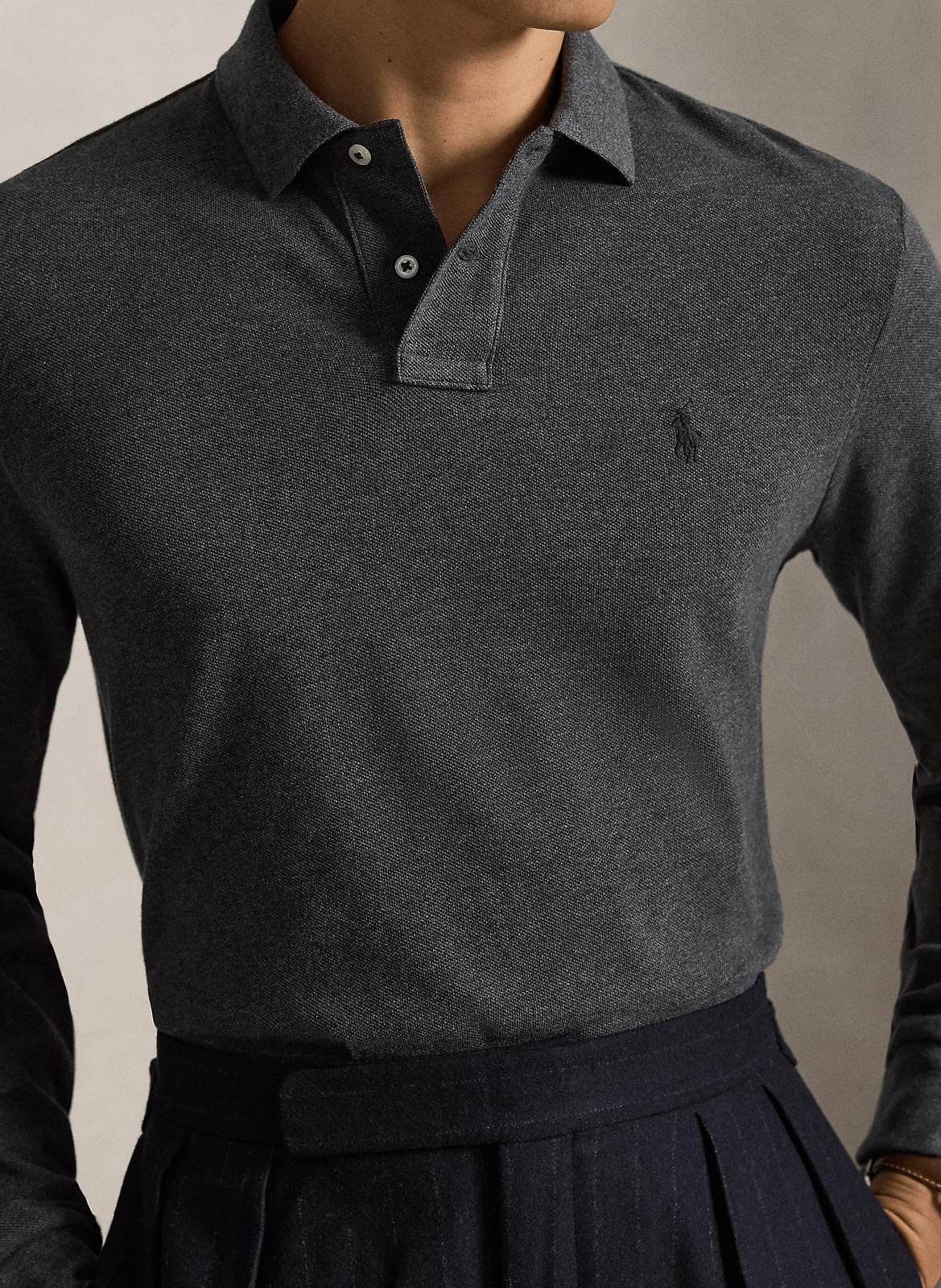 Langärmliges Poloshirt aus Baumwoll-Piqué, Regular Fit POLO RALPH LAUREN Grau