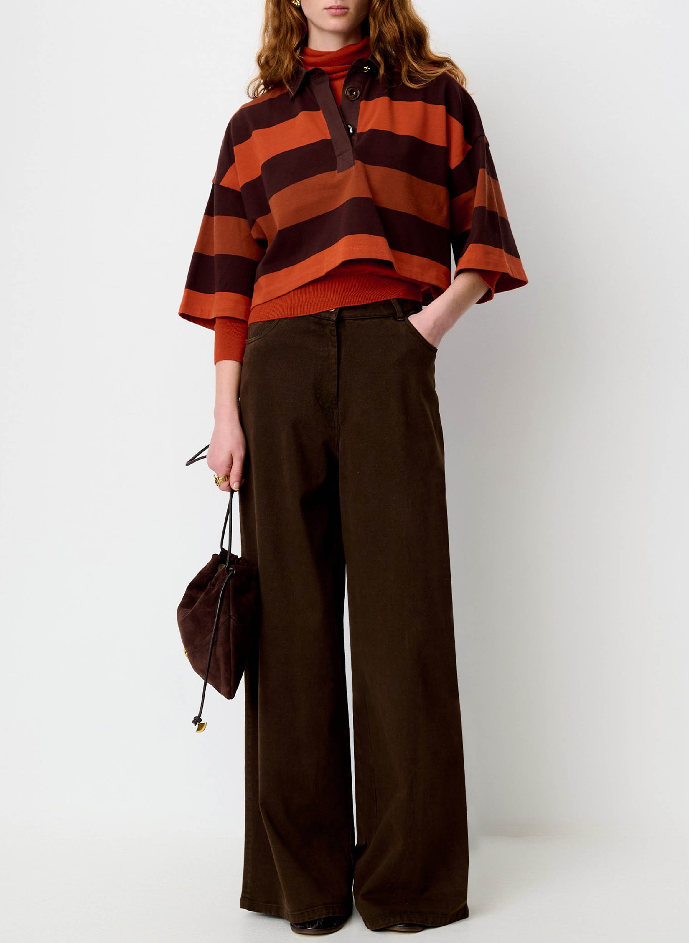 High-rise wide-leg cotton jeans SESSUN Brown