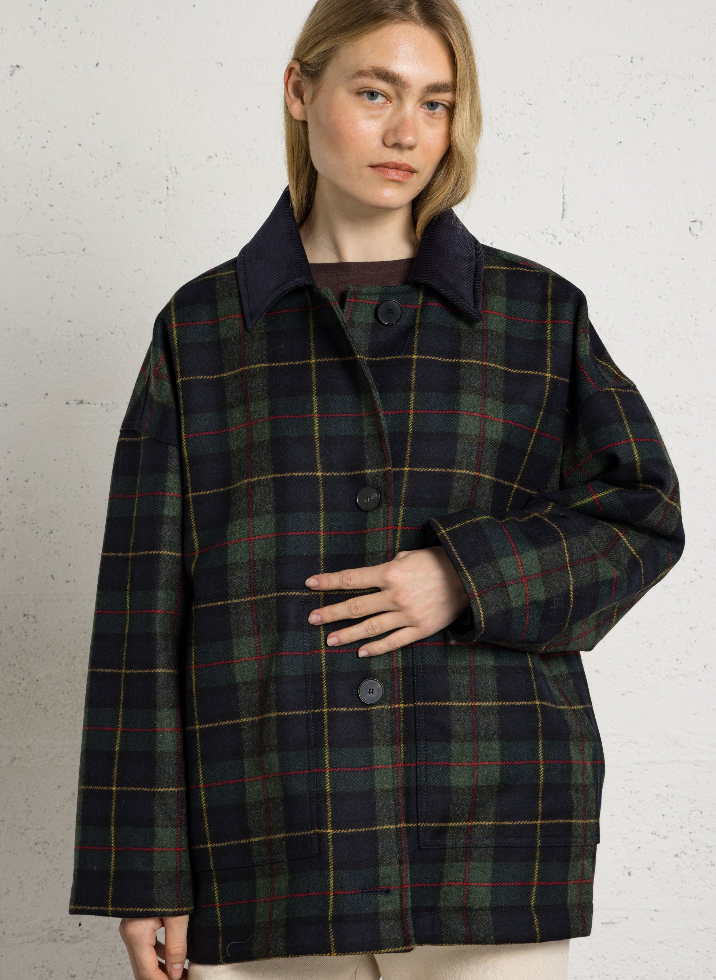 Karierter Mantel aus Wollmix BELLEPIECE Grun