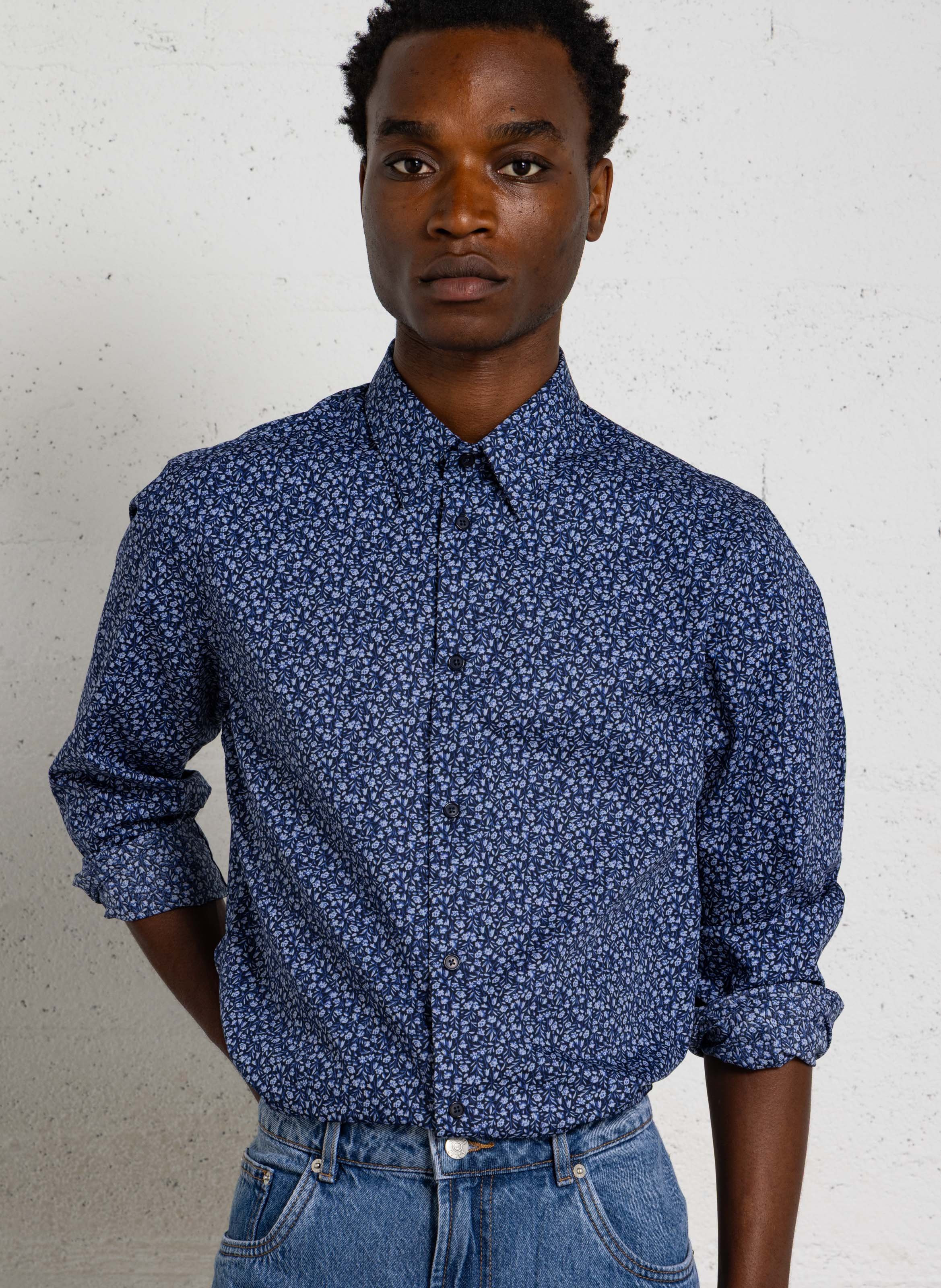 Chemise col classique en coton AU PRINTEMPS PARIS Bleu