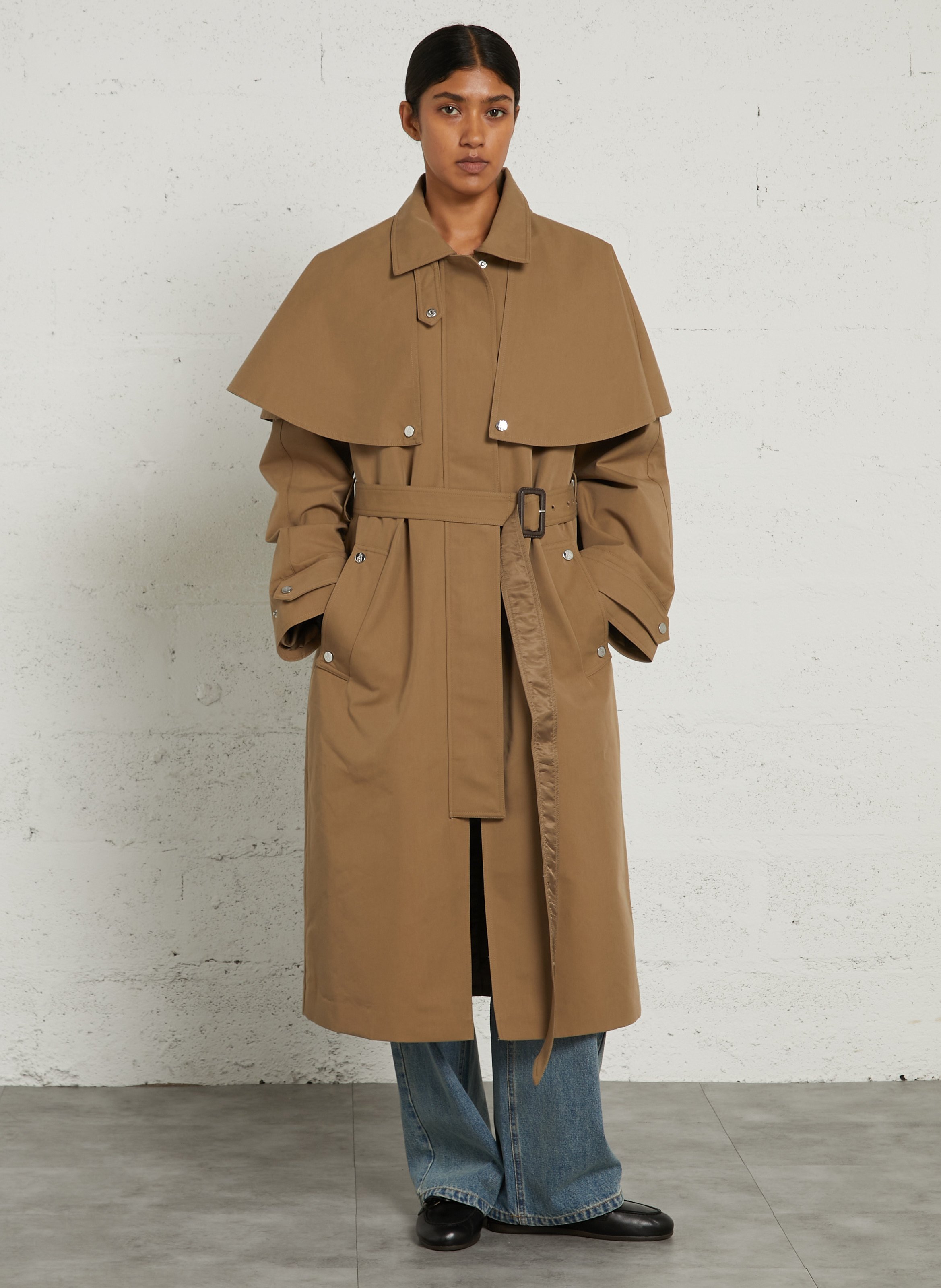 Trench long cintré en coton BERENICE Beige