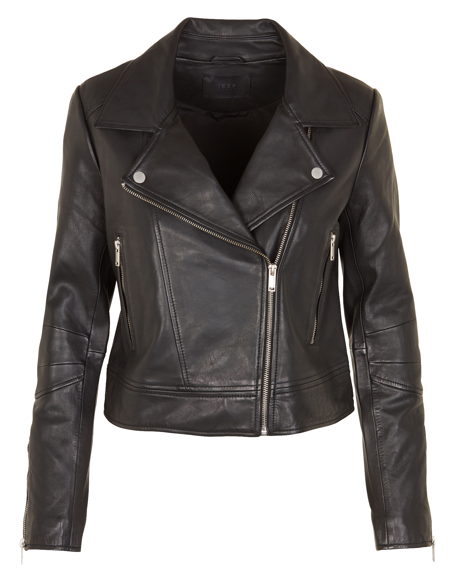 Blouson court zippé en cuir d'agneau IKKS Noir