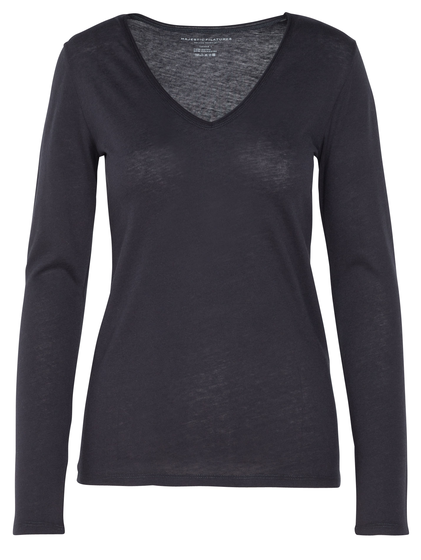 Tee-shirt col V en coton mélangé MAJESTIC FILATURES Bleu