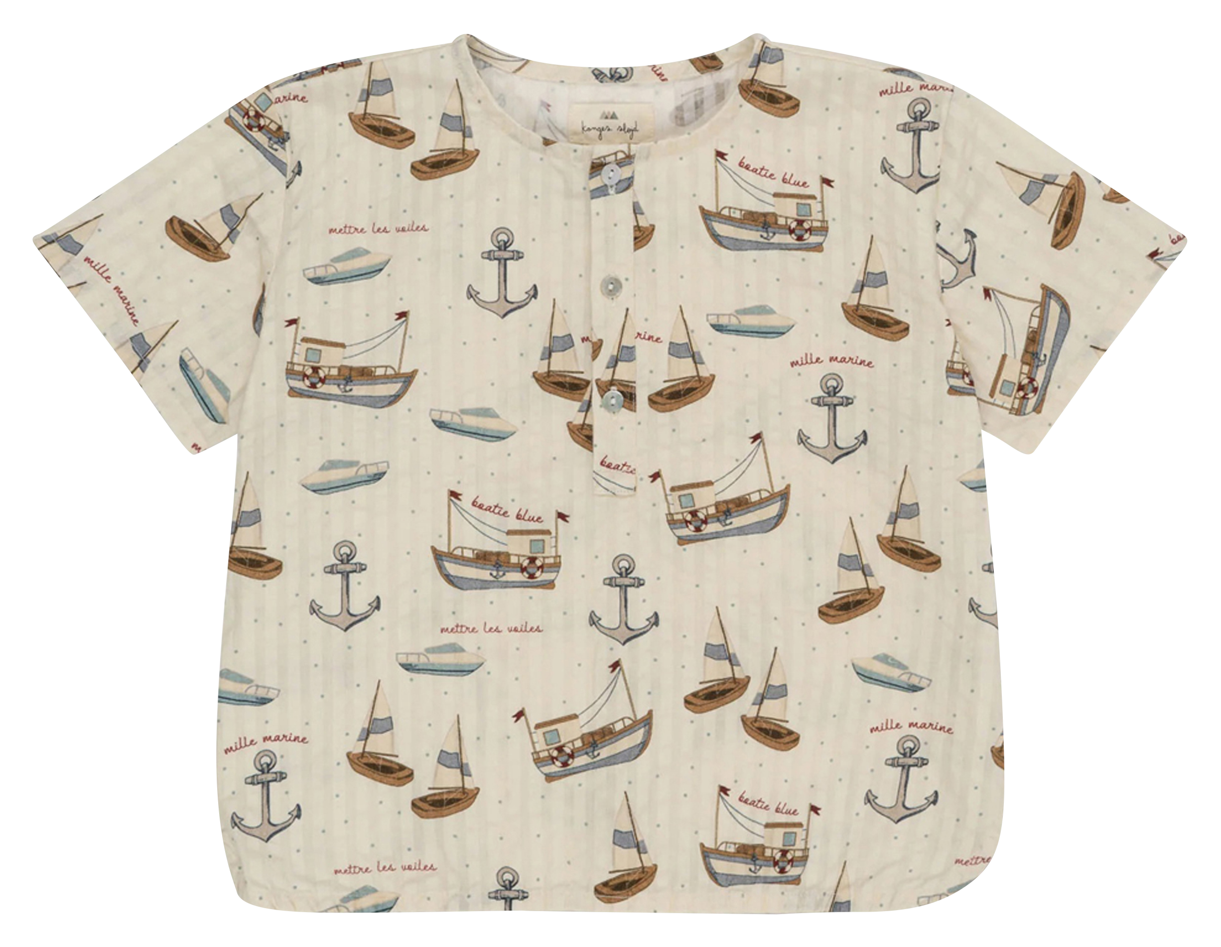 Chemise col rond imprimée en coton bio KONGES SLOJD Beige